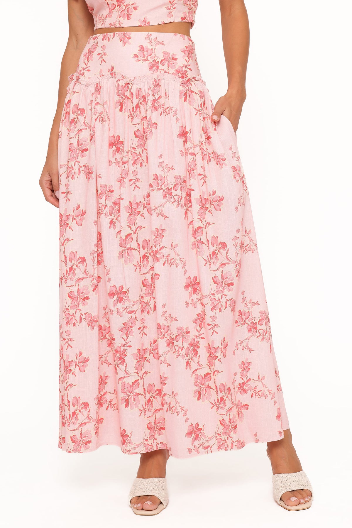 Tyler Drop Waist Maxi Skirt in Rose Pink Floral – view 3 of 6