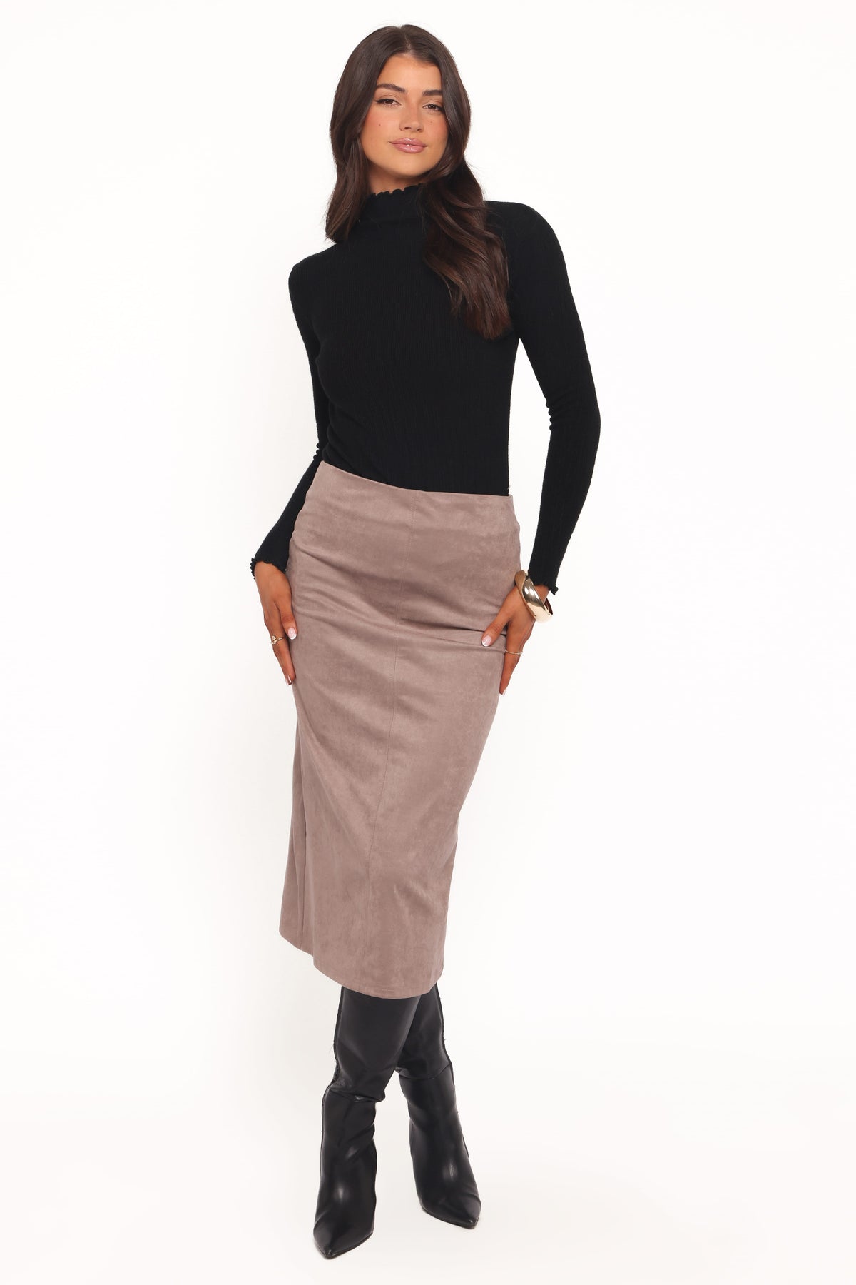 Una Suede Midi Skirt in Mushroom – view 5 of 6