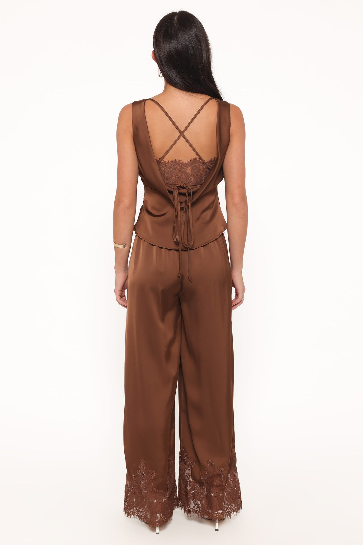 Viola Drawstring Wide Leg Pant in Chocolate – view 5 of 8