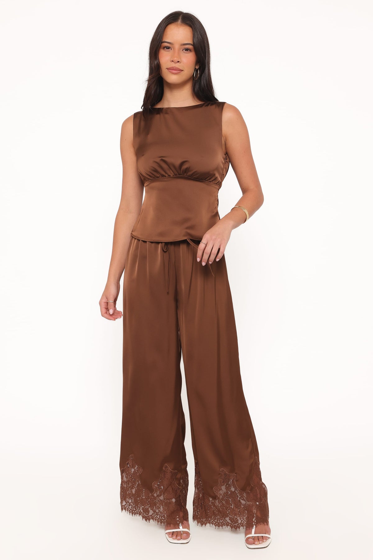 Viola Drawstring Wide Leg Pant in Chocolate – view 6 of 8