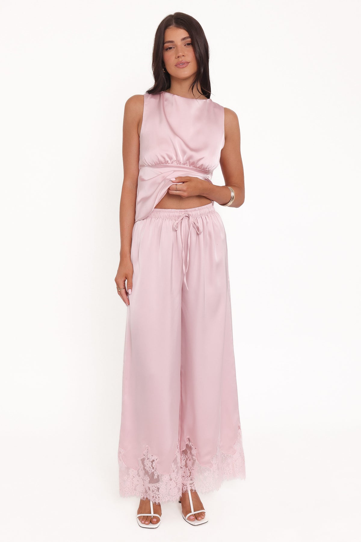 Viola Drawstring Wide Leg Pant in Pale Pink – view 6 of 8