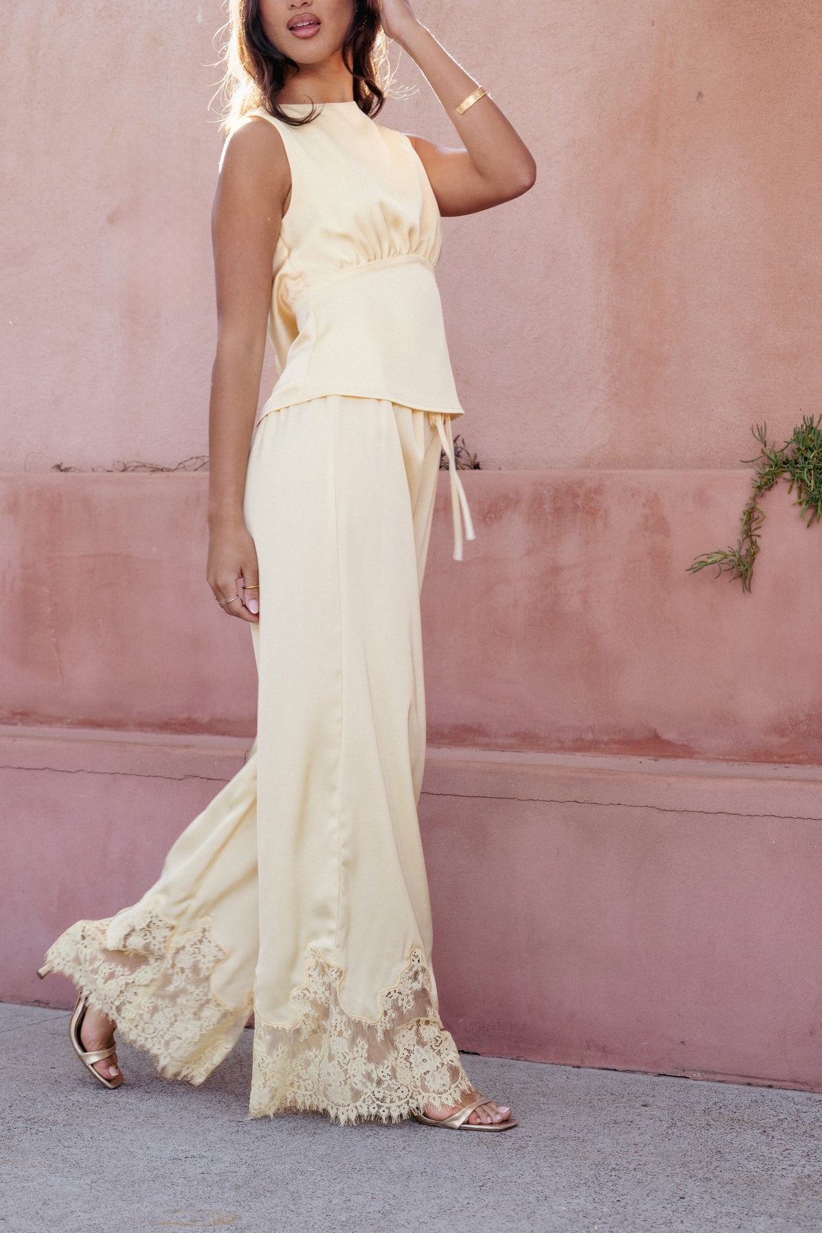 Viola Drawstring Wide Leg Pant in Yellow – view 1 of 8
