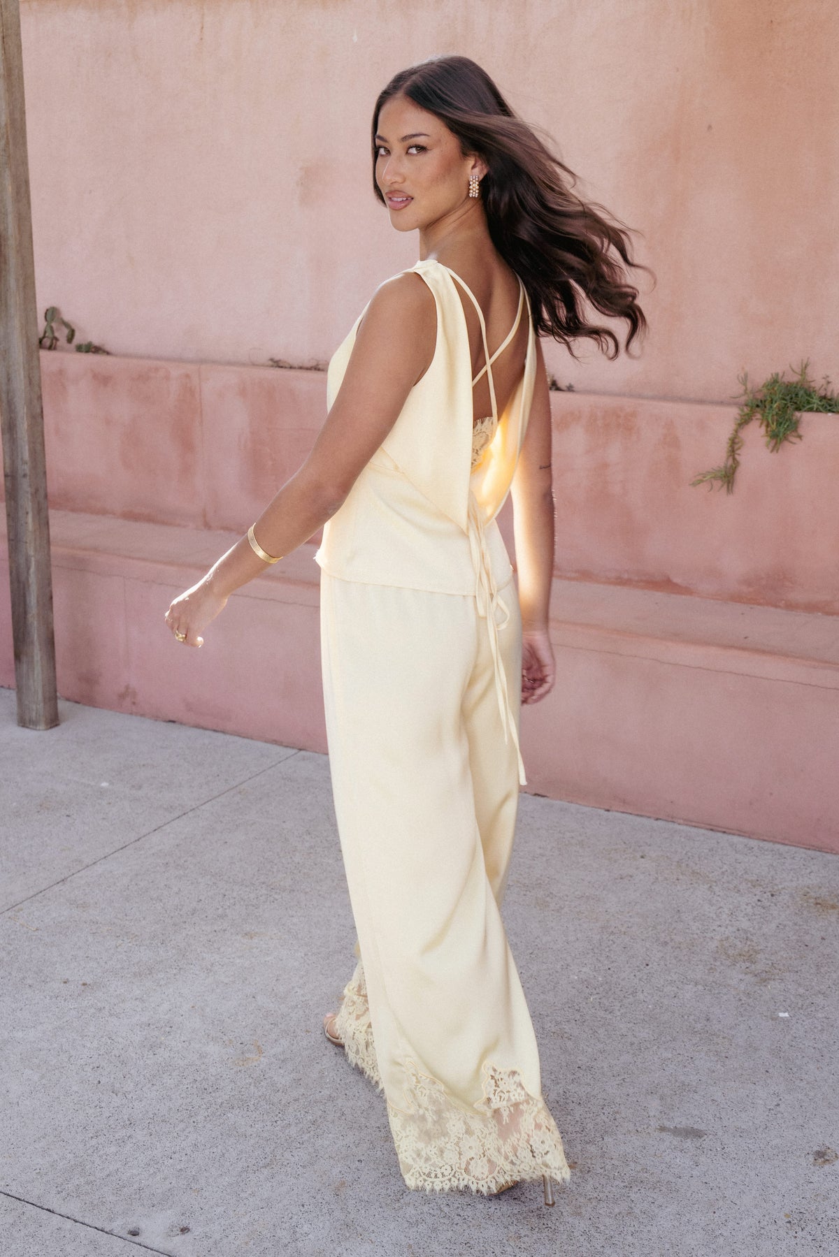 Viola Drawstring Wide Leg Pant in Yellow – view 8 of 8