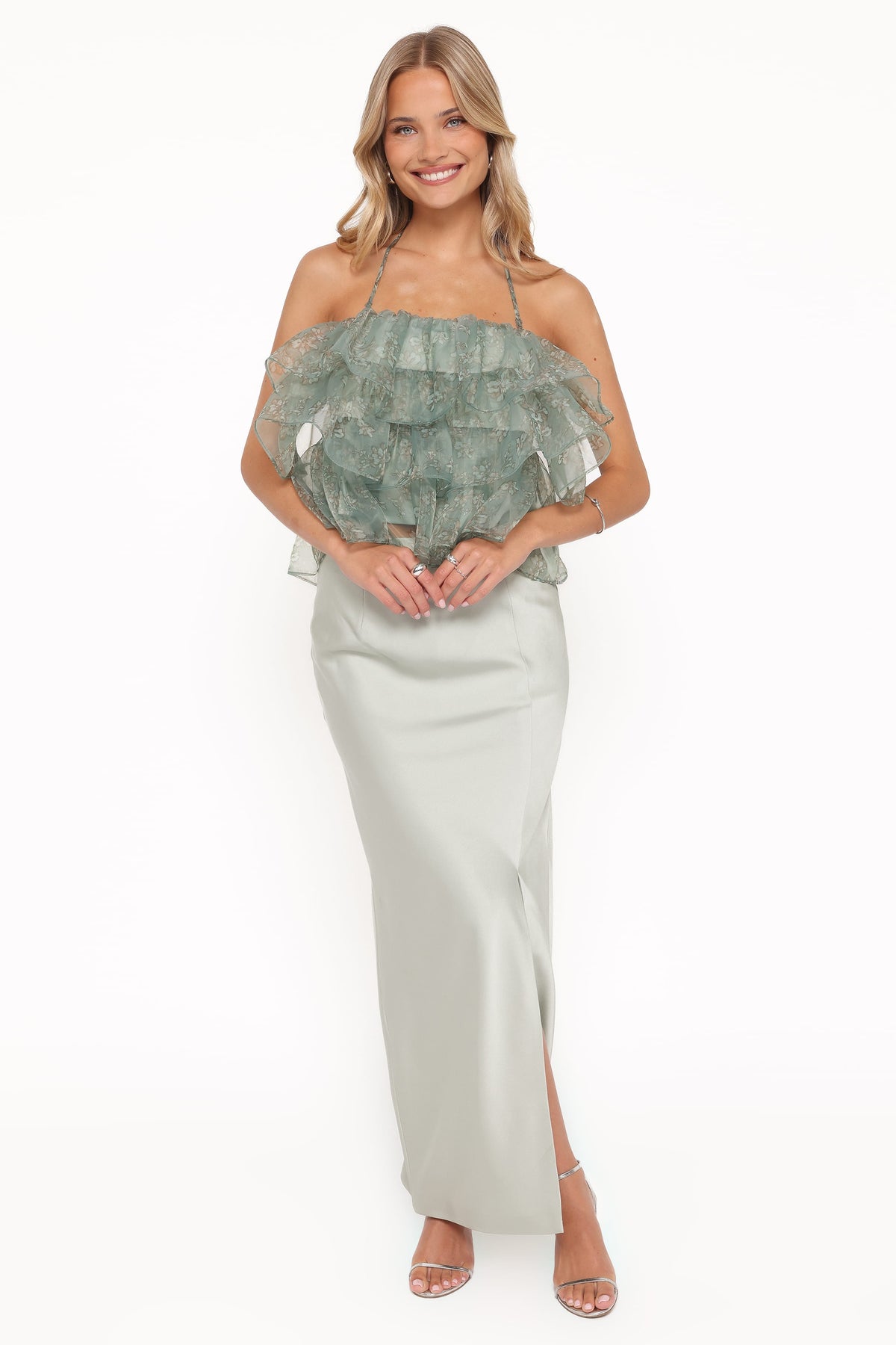 Viviana Fitted Column Skirt in Mint Green – view 2 of 7