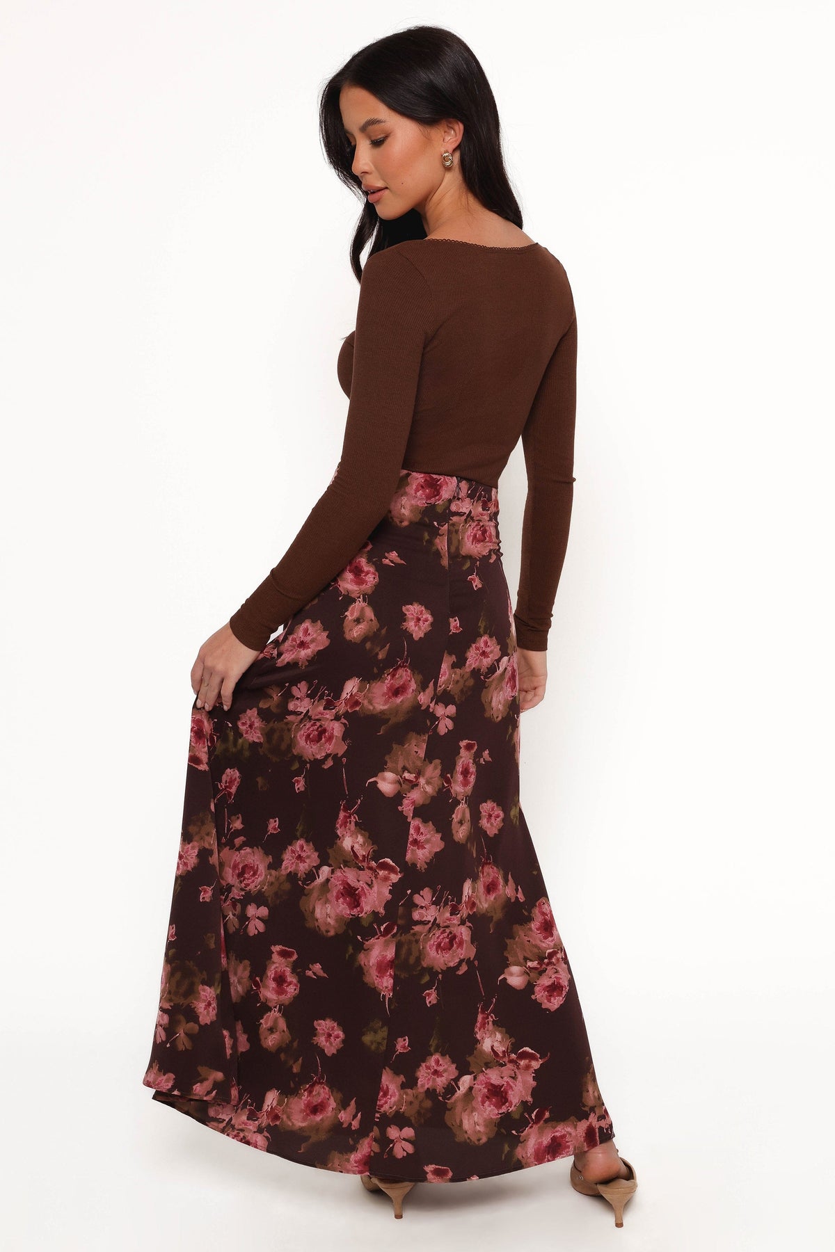 Vivie Midi Skirt in Chocolate Floral – view 6 of 8
