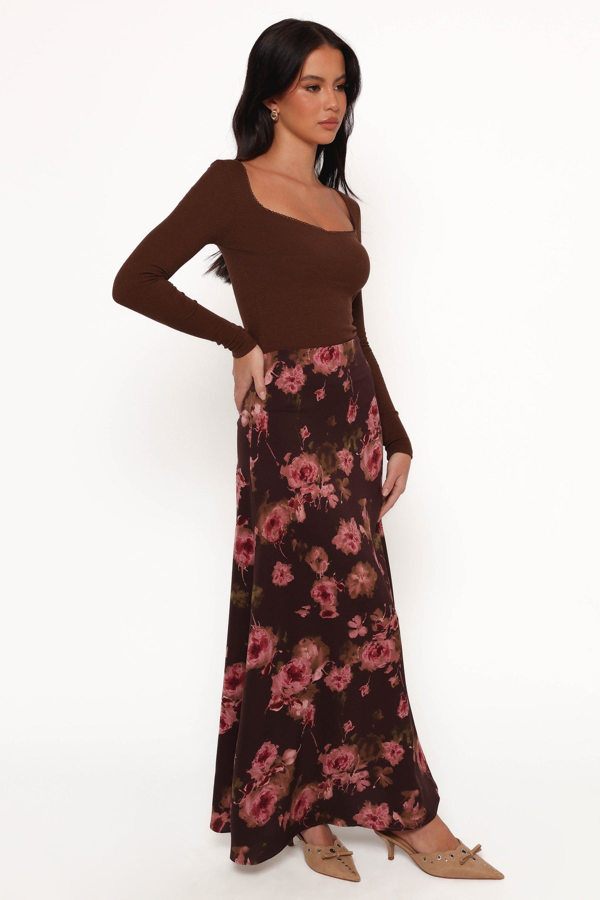 Vivie Midi Skirt in Chocolate Floral – view 7 of 8