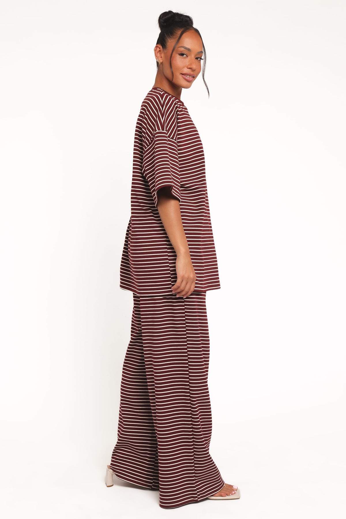 Wilda Knit Pant in Burgundy Cream Stripe – view 3 of 6