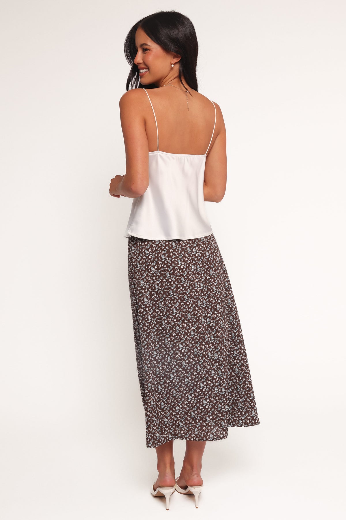 Willow Midi Skirt in Brown Blue Floral – view 5 of 9