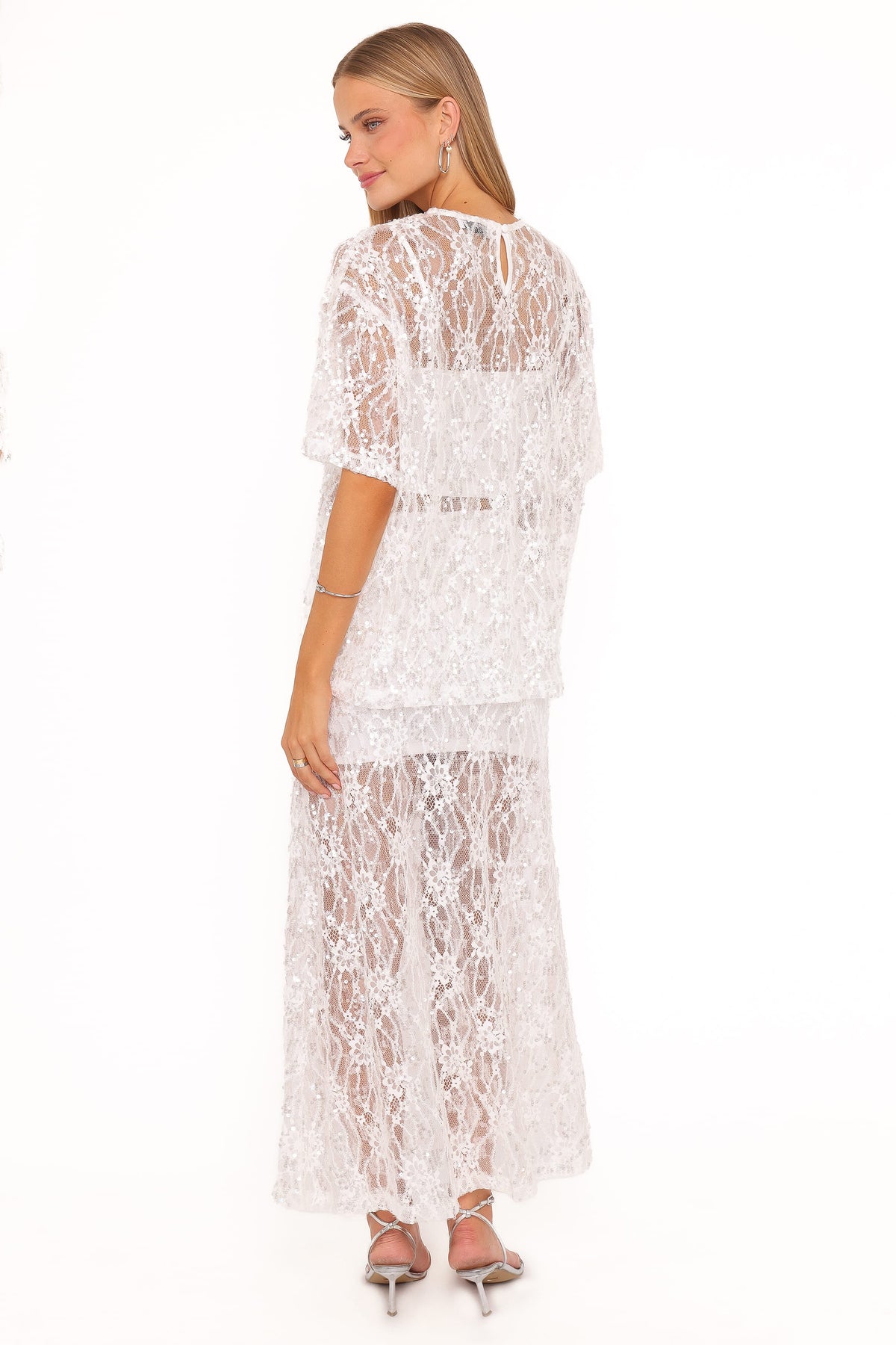 Yonder Sheer Panel Lace Maxi Skirt in White – view 5 of 7