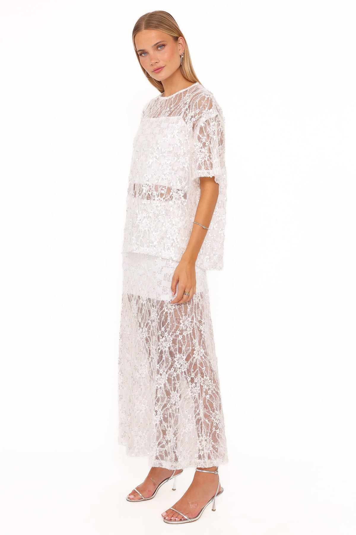Yonder Sheer Panel Lace Maxi Skirt in White – view 4 of 7