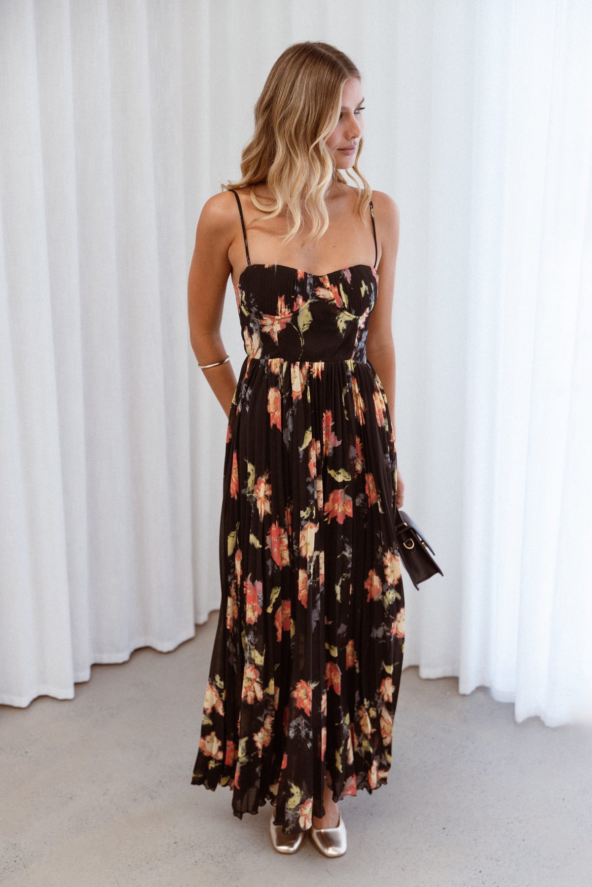 Achanti Pleated Maxi Dress in Black Multi – view 8 of 8