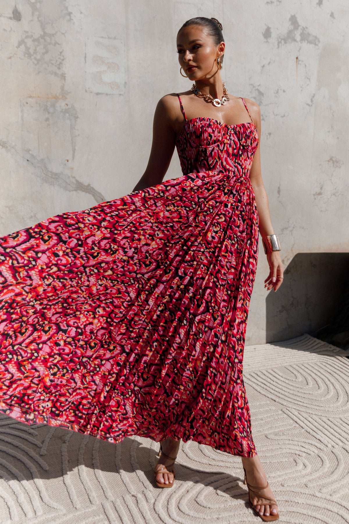 Achanti Pleated Maxi Dress in Pink Multi – view 1 of 14