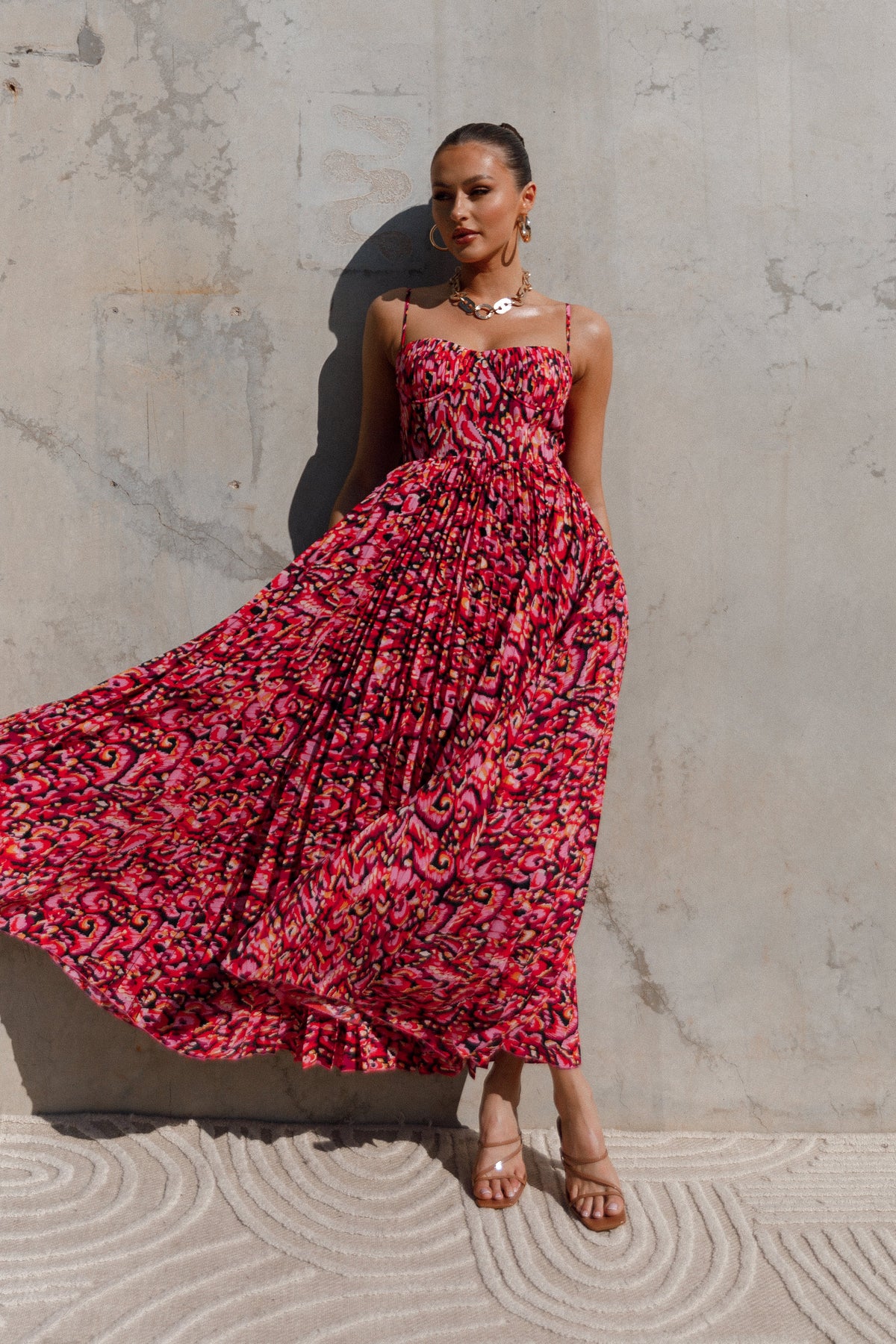 Achanti Pleated Maxi Dress in Pink Multi – view 3 of 14