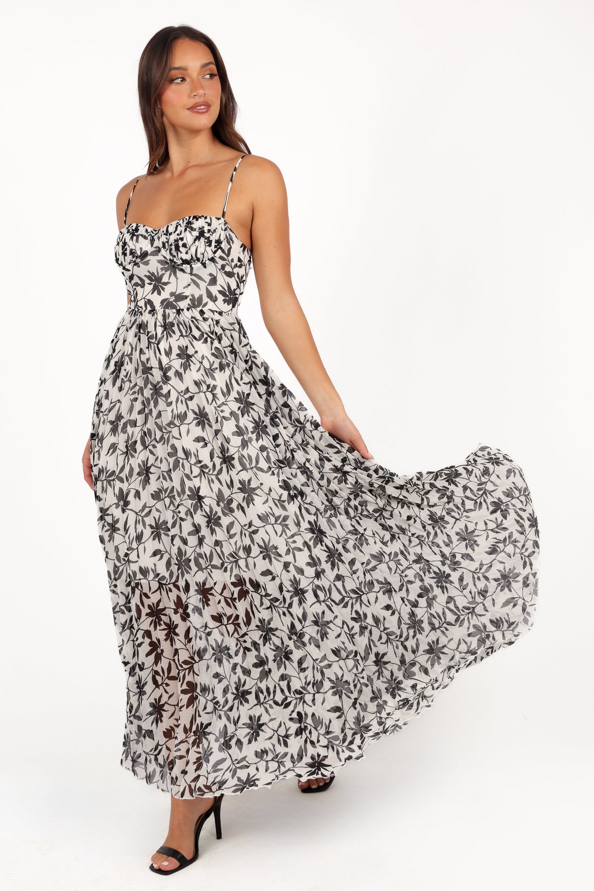 Achanti Pleated Maxi Dress in White Black Floral – view 3 of 9