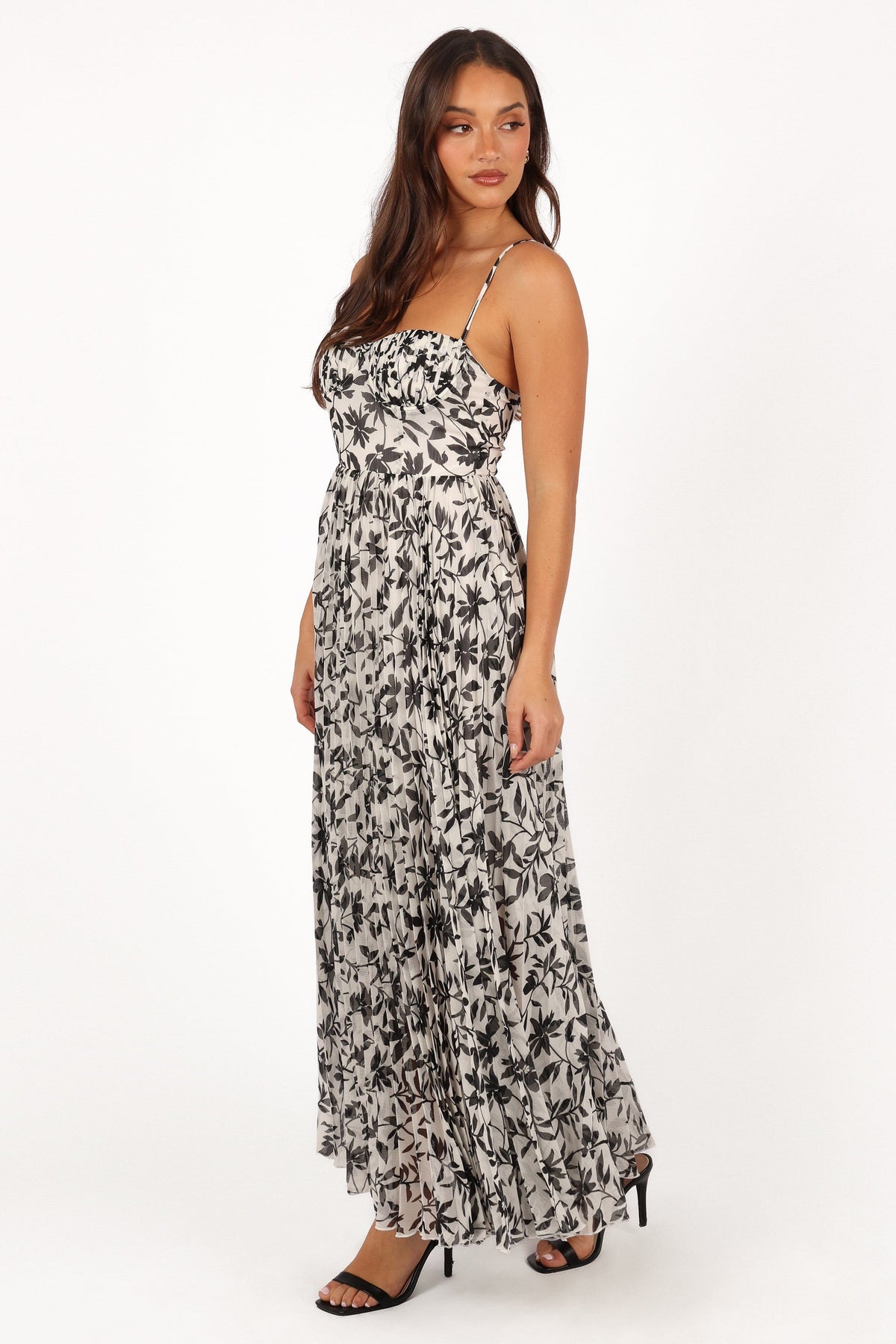 Achanti Pleated Maxi Dress in White Black Floral – view 6 of 9
