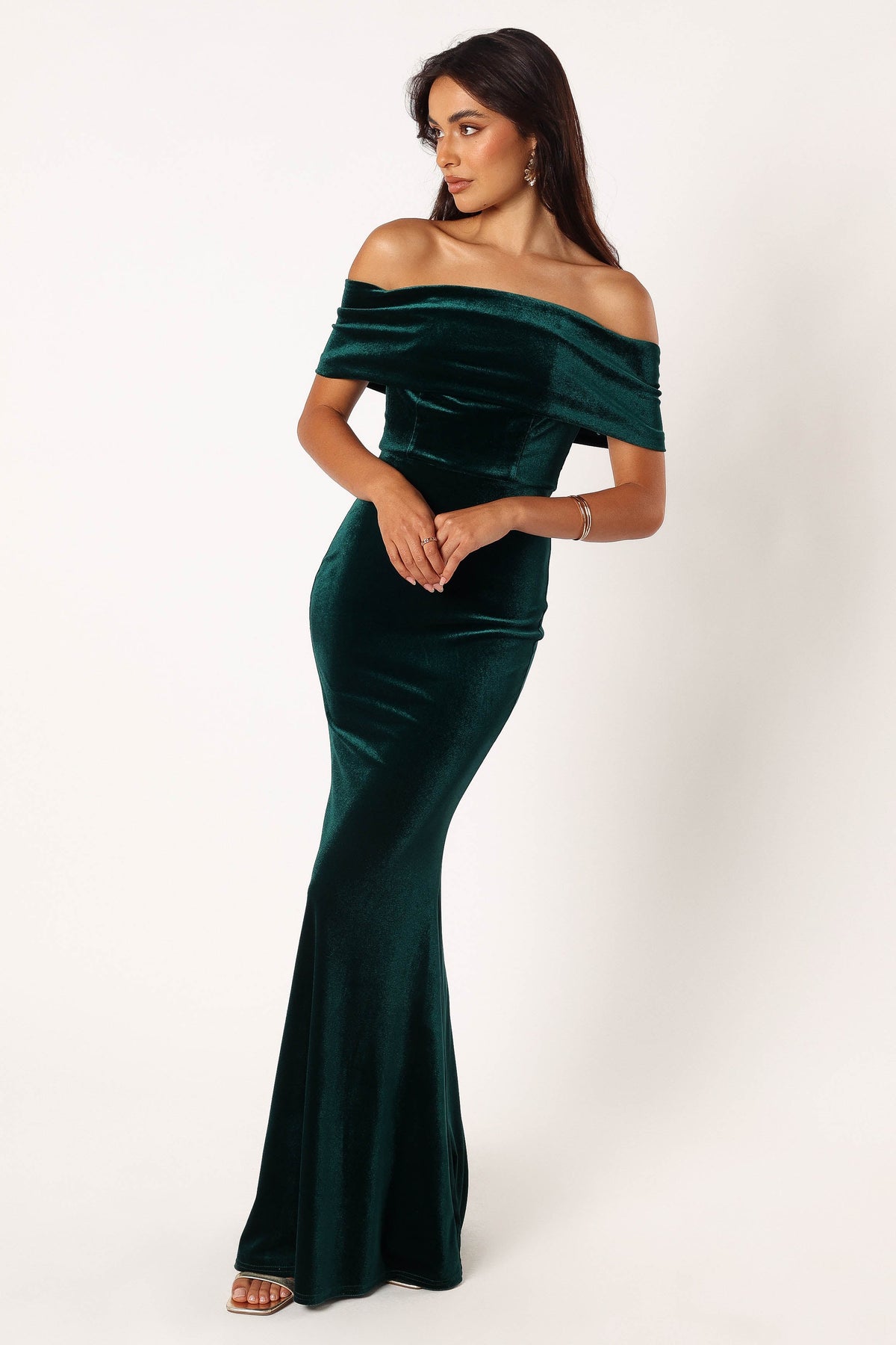 Adair Off Shoulder Maxi Dress in Emerald Green – view 6 of 11