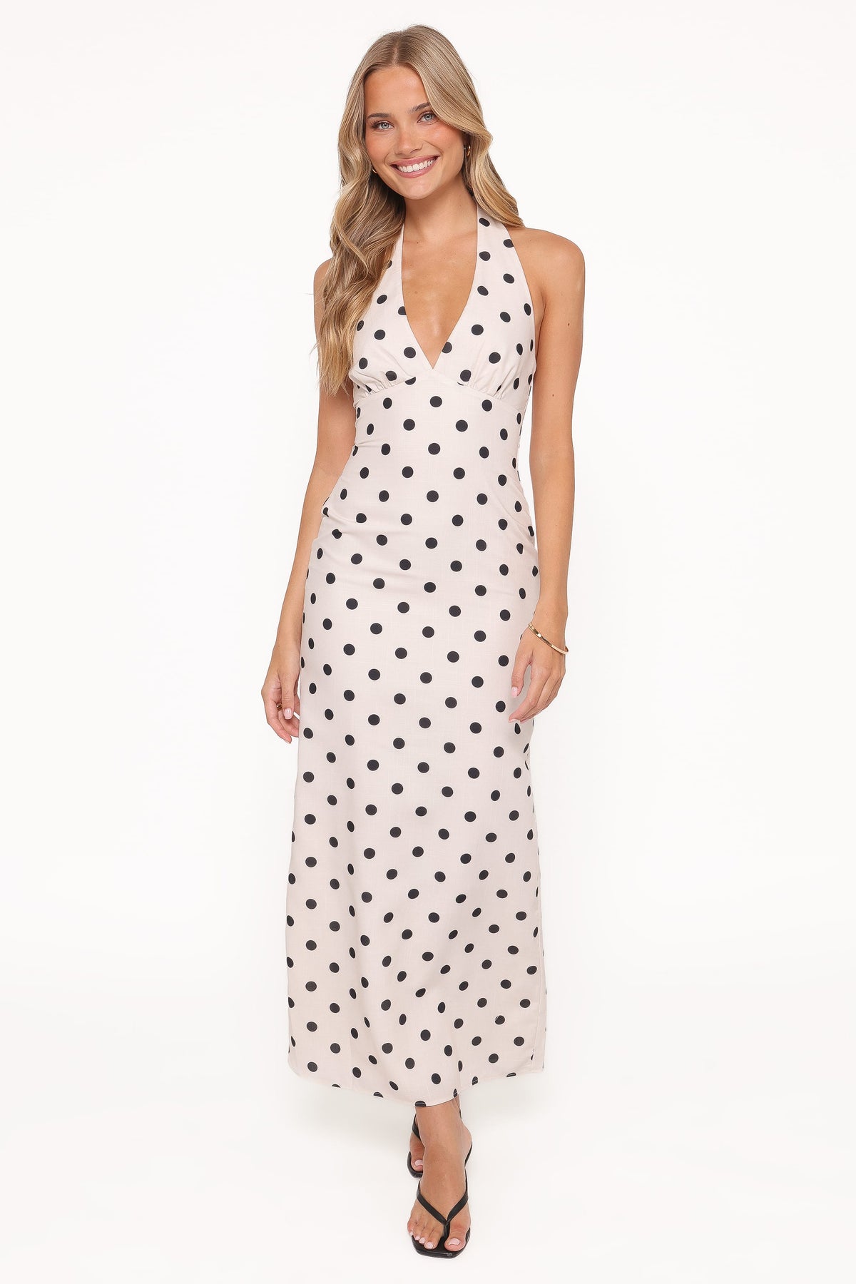 Adora Halterneck Maxi Dress in White Polka Dot – view 1 of 6