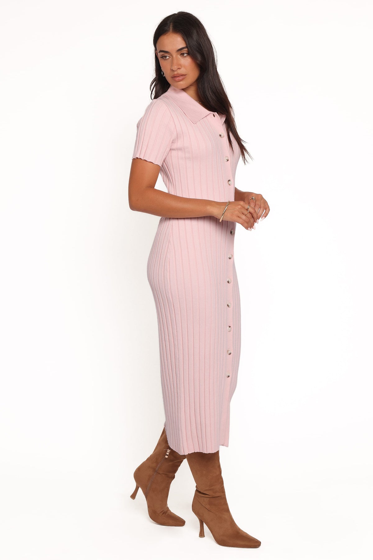 Aisha Short Sleeve Knit Midi Dress in Pink – view 3 of 6
