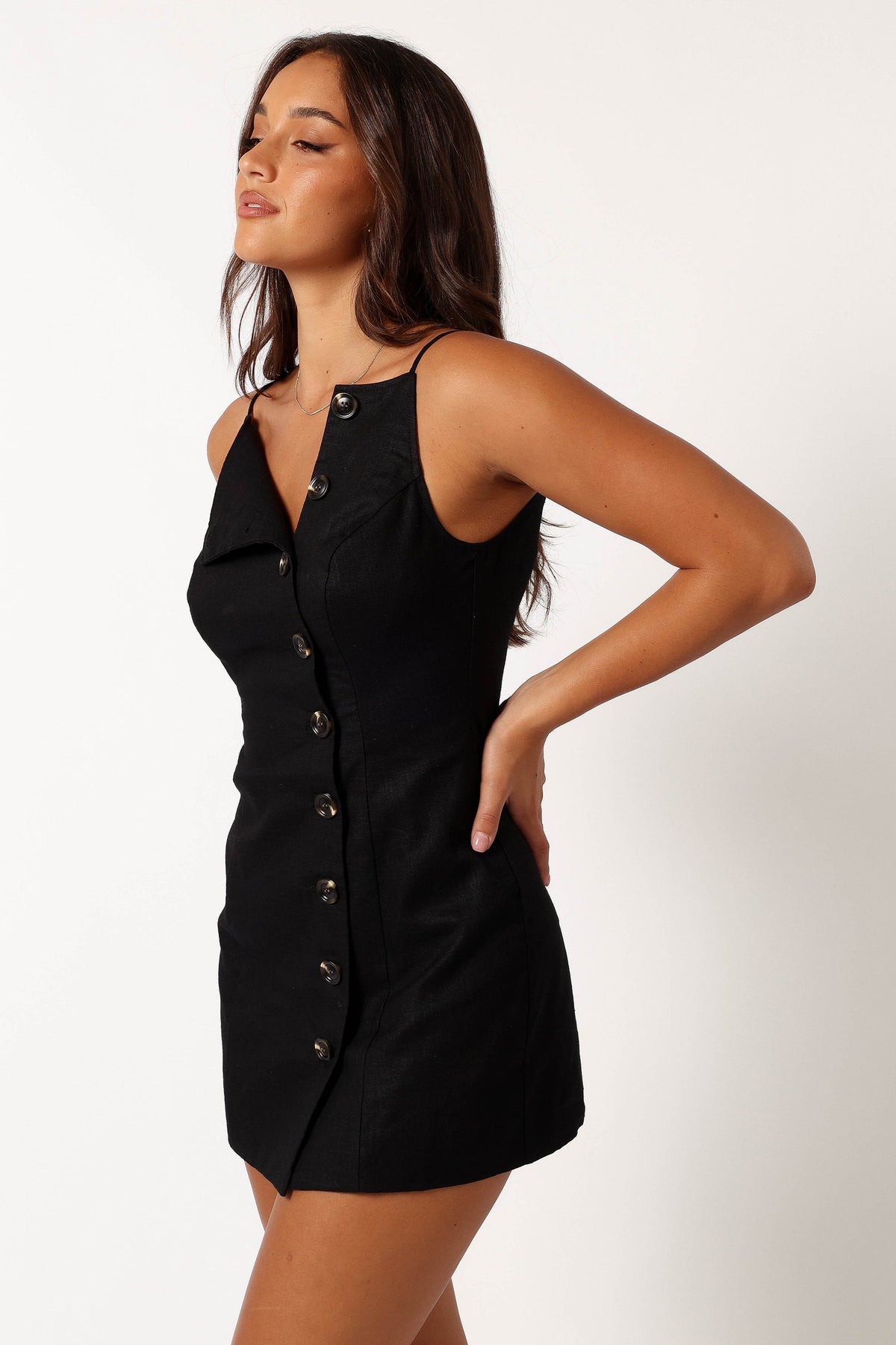 Allegra Linen Mini Dress in Black – view 4 of 7