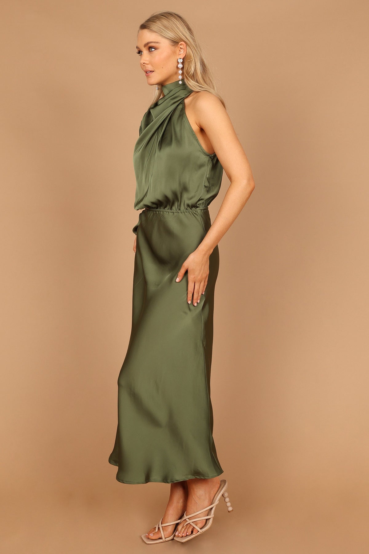 Amelie One Shoulder Midi Dress in Olive – view 4 of 7