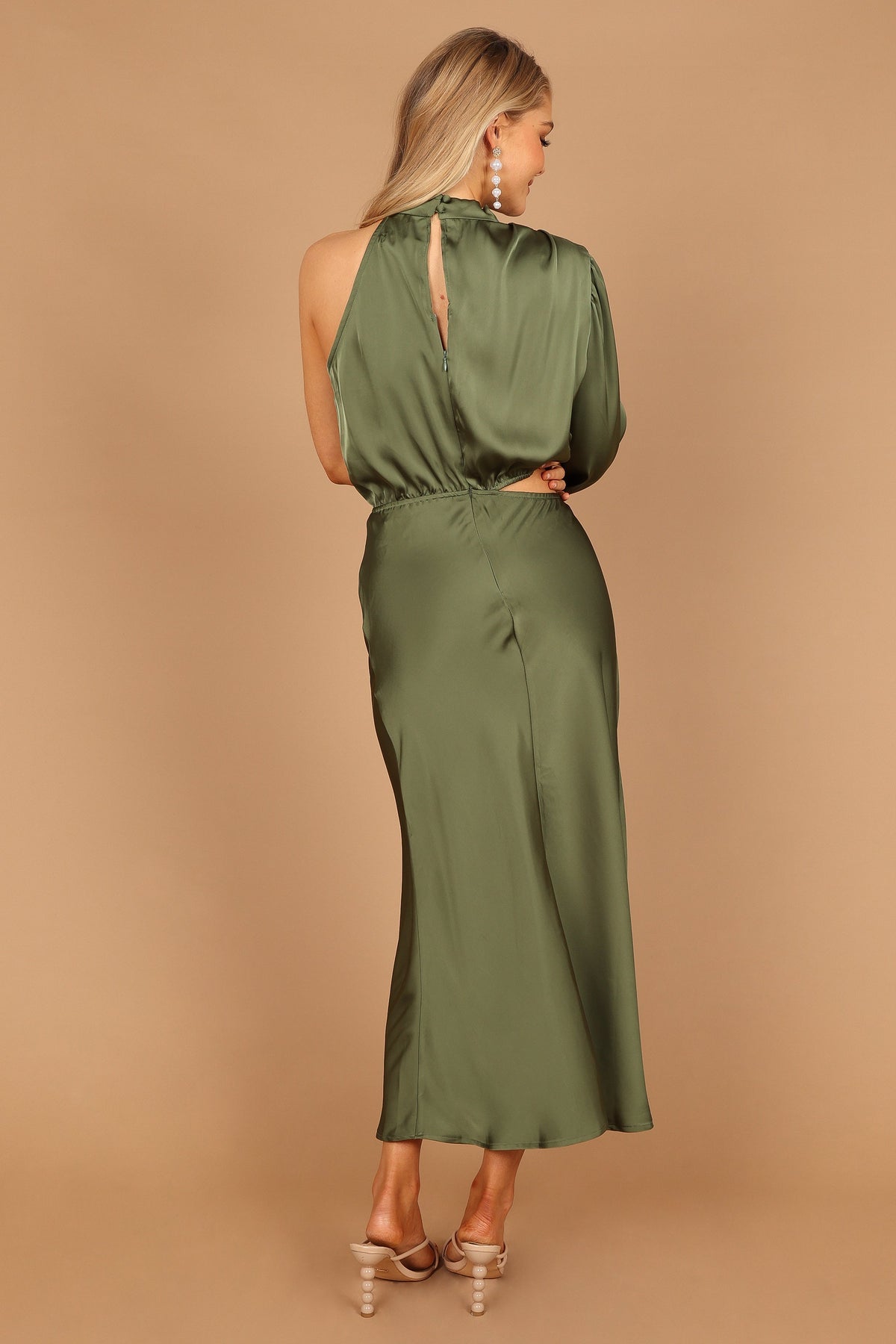Amelie One Shoulder Midi Dress in Olive – view 5 of 7