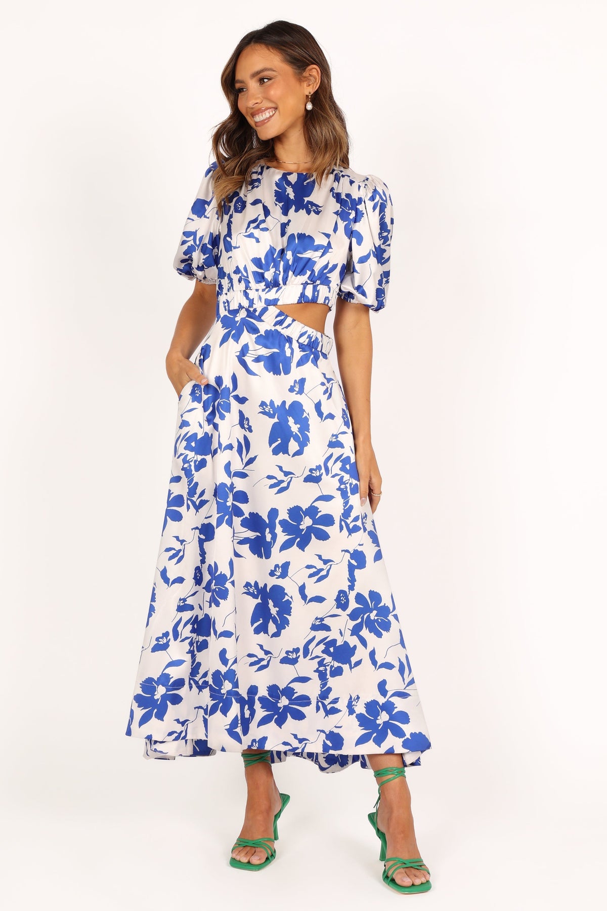 Aminah Puff Sleeve Dress in Blue Floral – view 2 of 9