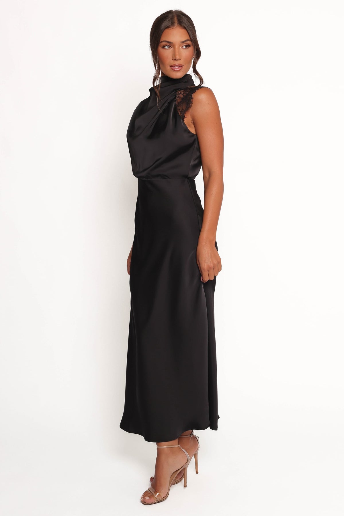 Anabelle Halter Neck Lace Maxi Dress in Black – view 4 of 9