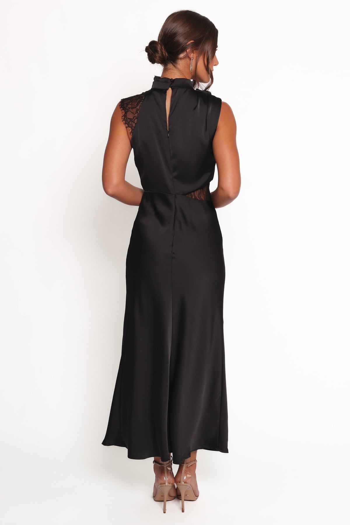 Anabelle Halter Neck Lace Maxi Dress in Black – view 5 of 9