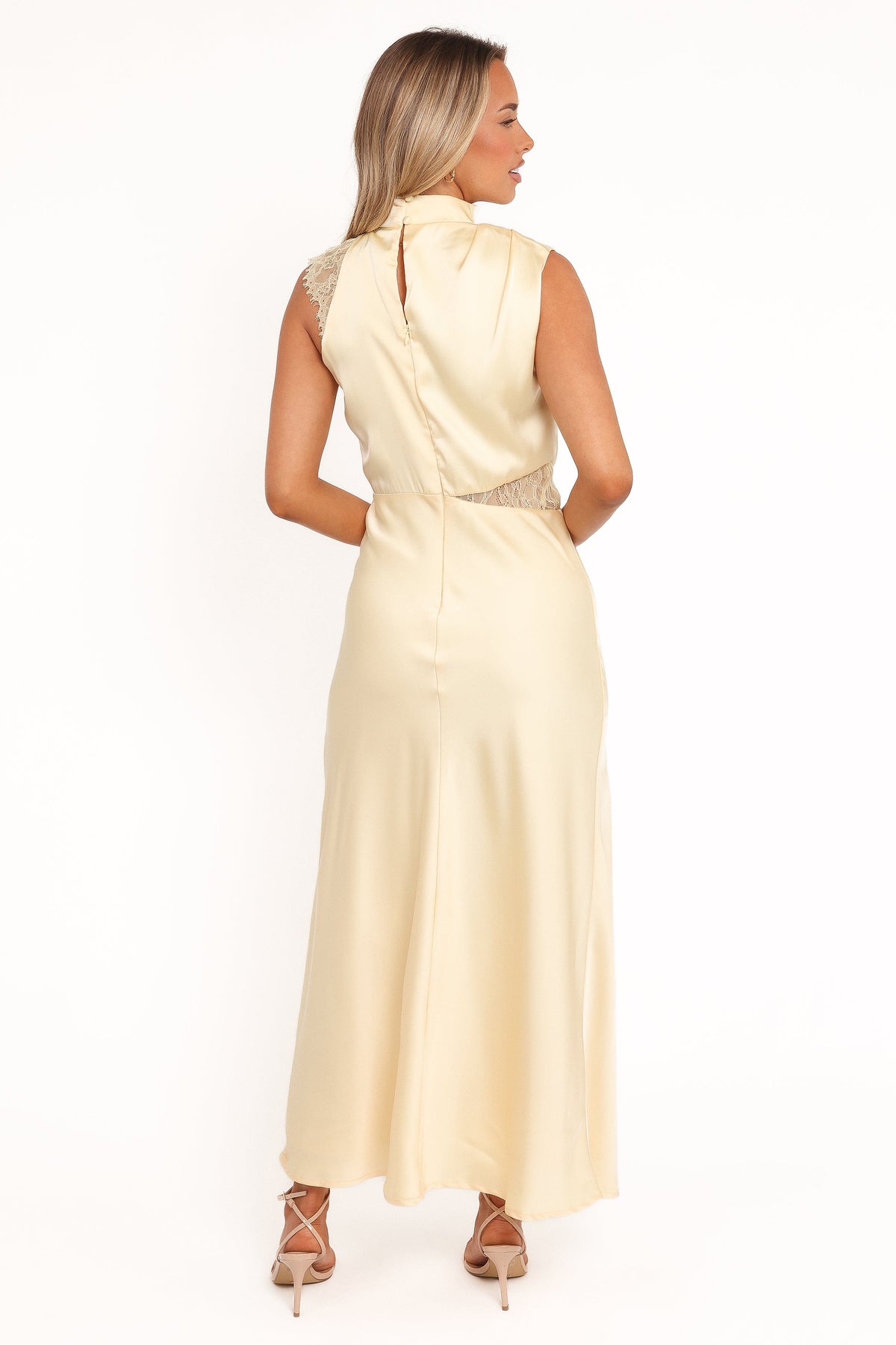 Anabelle Halter Neck Lace Maxi Dress in Butter Yellow – view 5 of 7