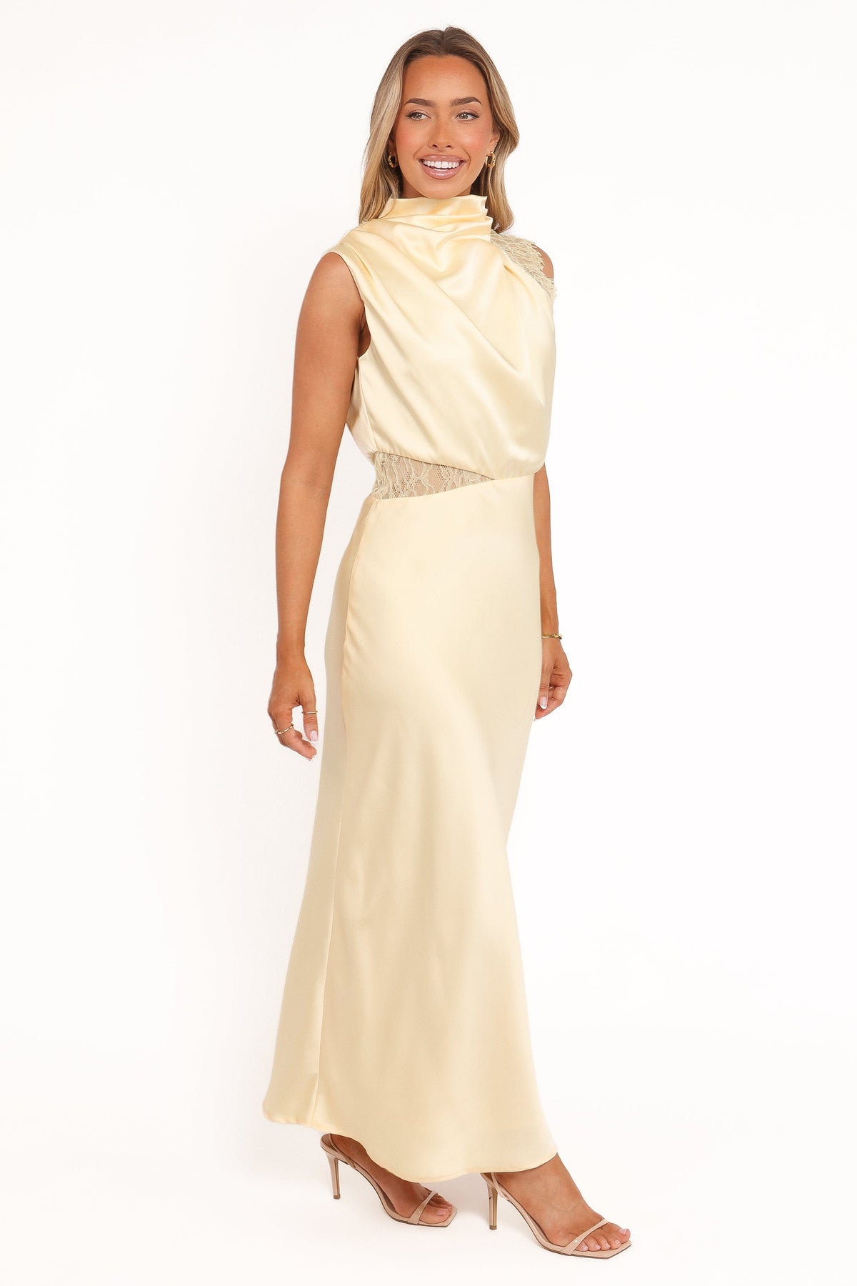 Anabelle Halter Neck Lace Maxi Dress in Butter Yellow – view 4 of 7