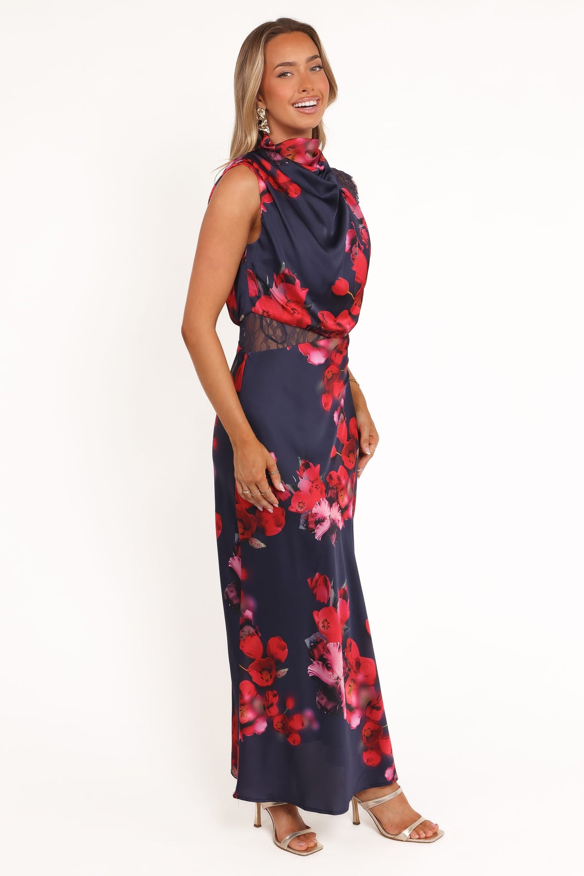 Anabelle Halter Neck Lace Maxi Dress in Navy Floral – view 5 of 7