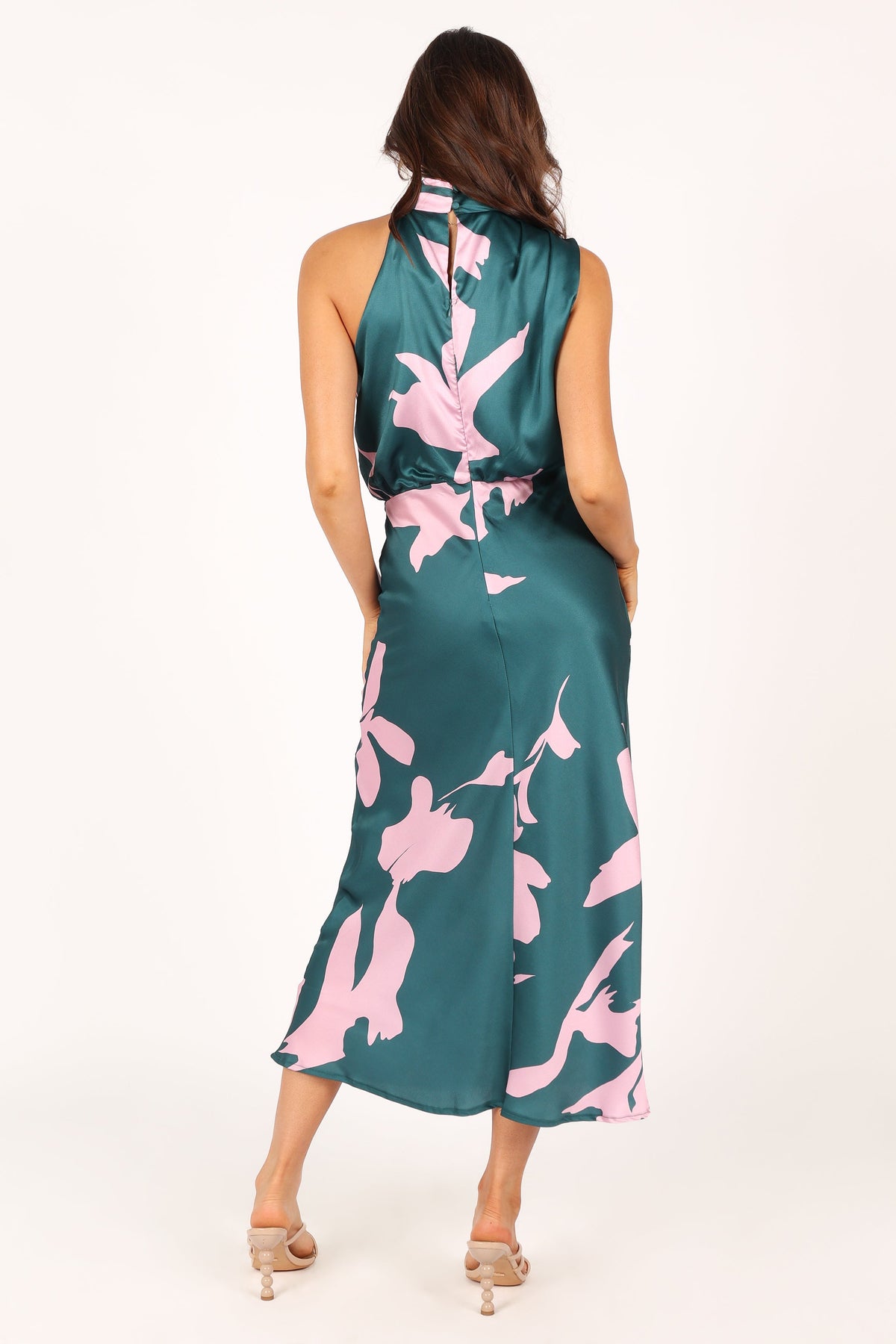 Anabelle Halter Neck Midi Dress in Green Pink – view 4 of 6