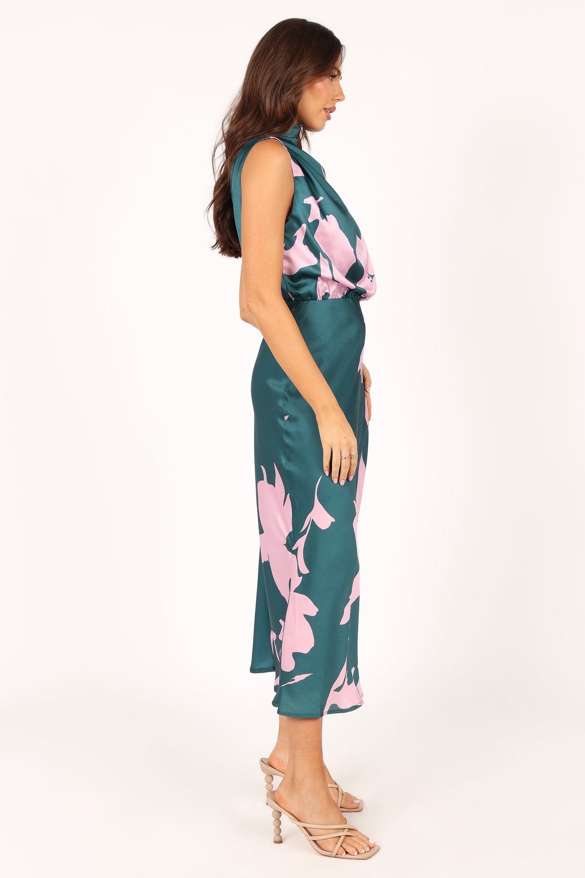 Anabelle Halter Neck Midi Dress in Green Pink – view 5 of 6