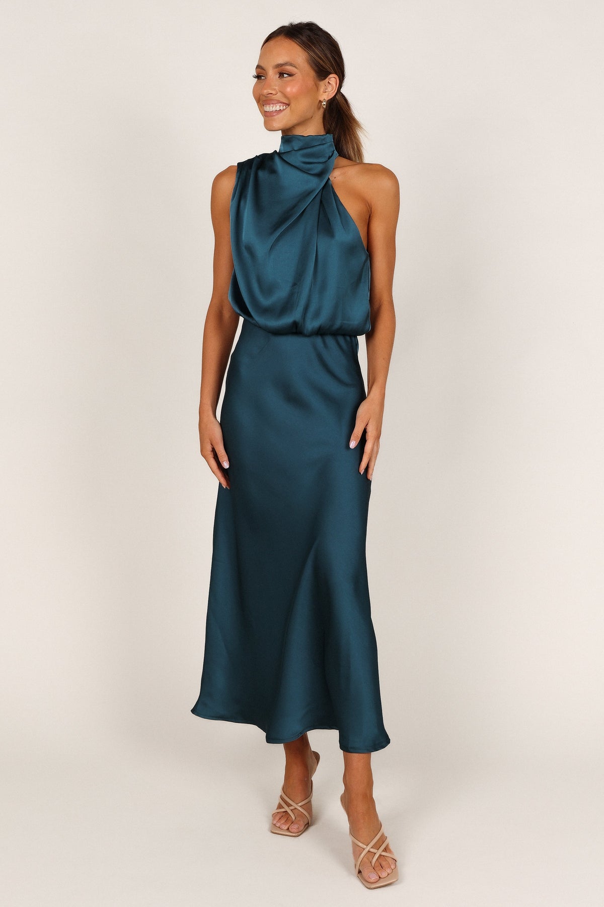 Anabelle Halter Neck Midi Dress in Teal – view 4 of 8