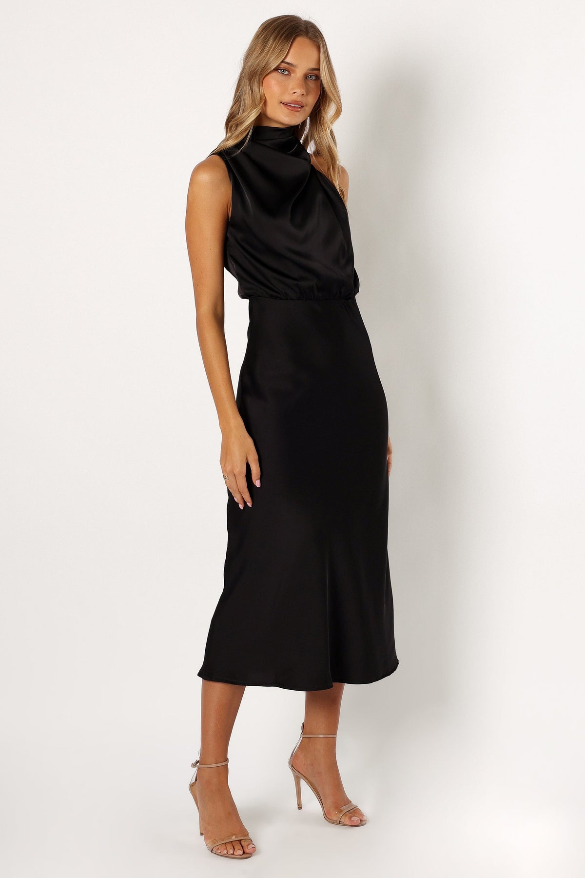 Anabelle Halter Neck Midi Dress in Black – view 1 of 7