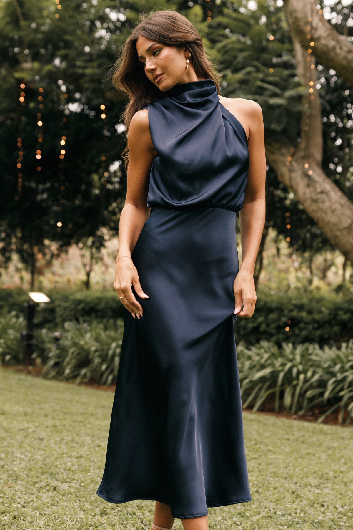 Anabelle Halter Neck Midi Dress in Navy – view 8 of 9