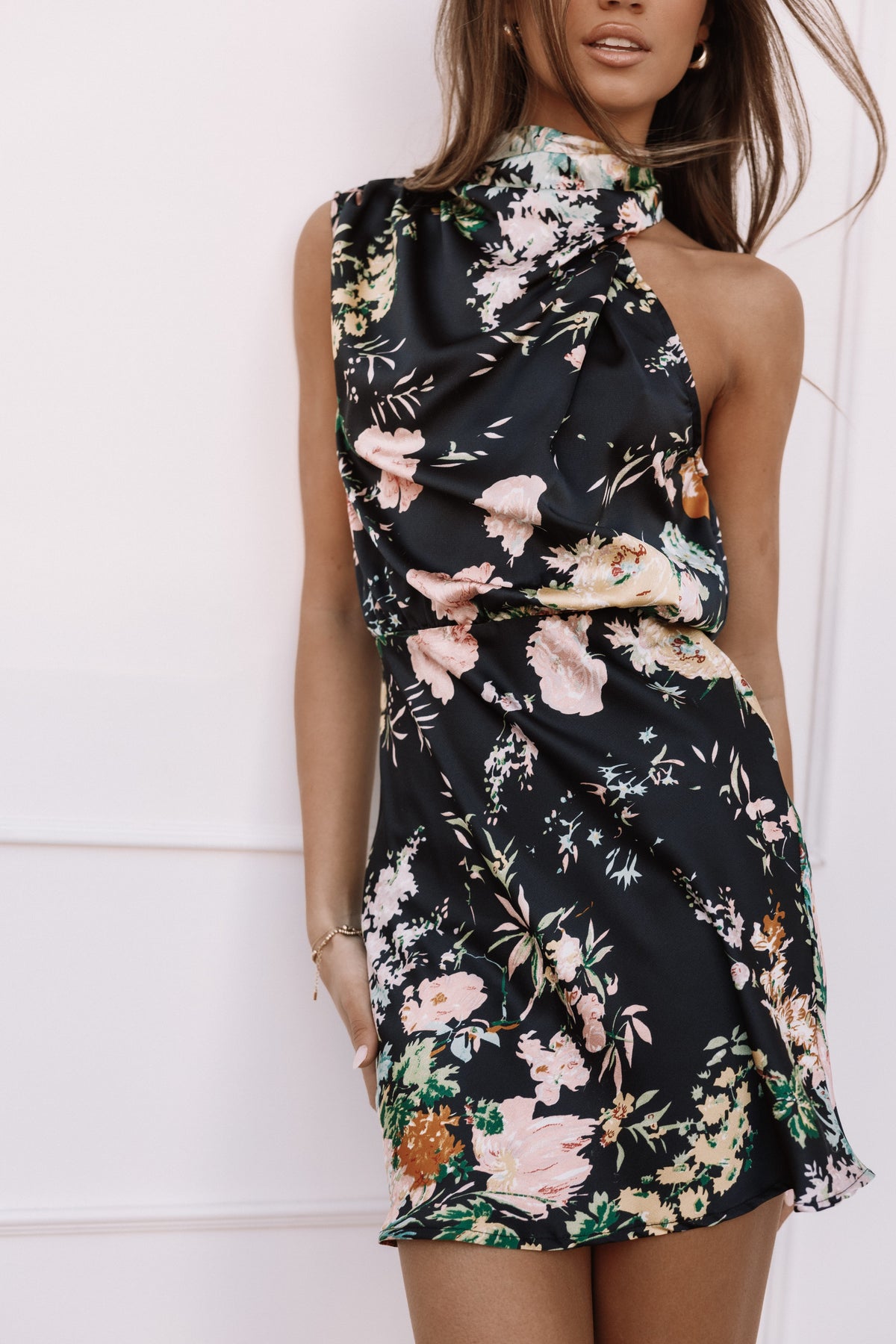 Anabelle Halter Neck Mini Dress in Black Floral – view 2 of 10