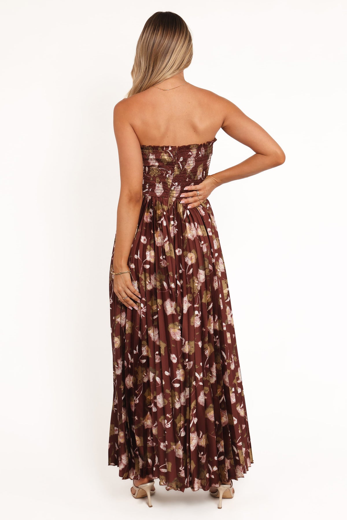 Angelique Strapless Maxi Dress in Brown Floral – view 5 of 8
