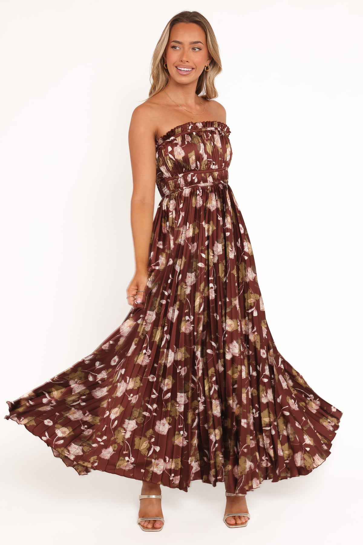 Angelique Strapless Maxi Dress in Brown Floral – view 6 of 8