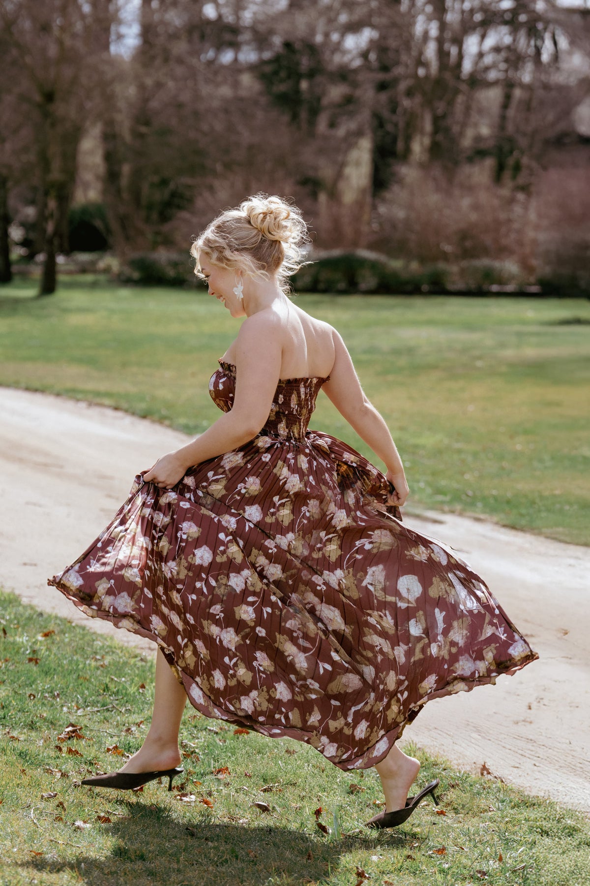 Angelique Strapless Maxi Dress in Brown Floral – view 8 of 8