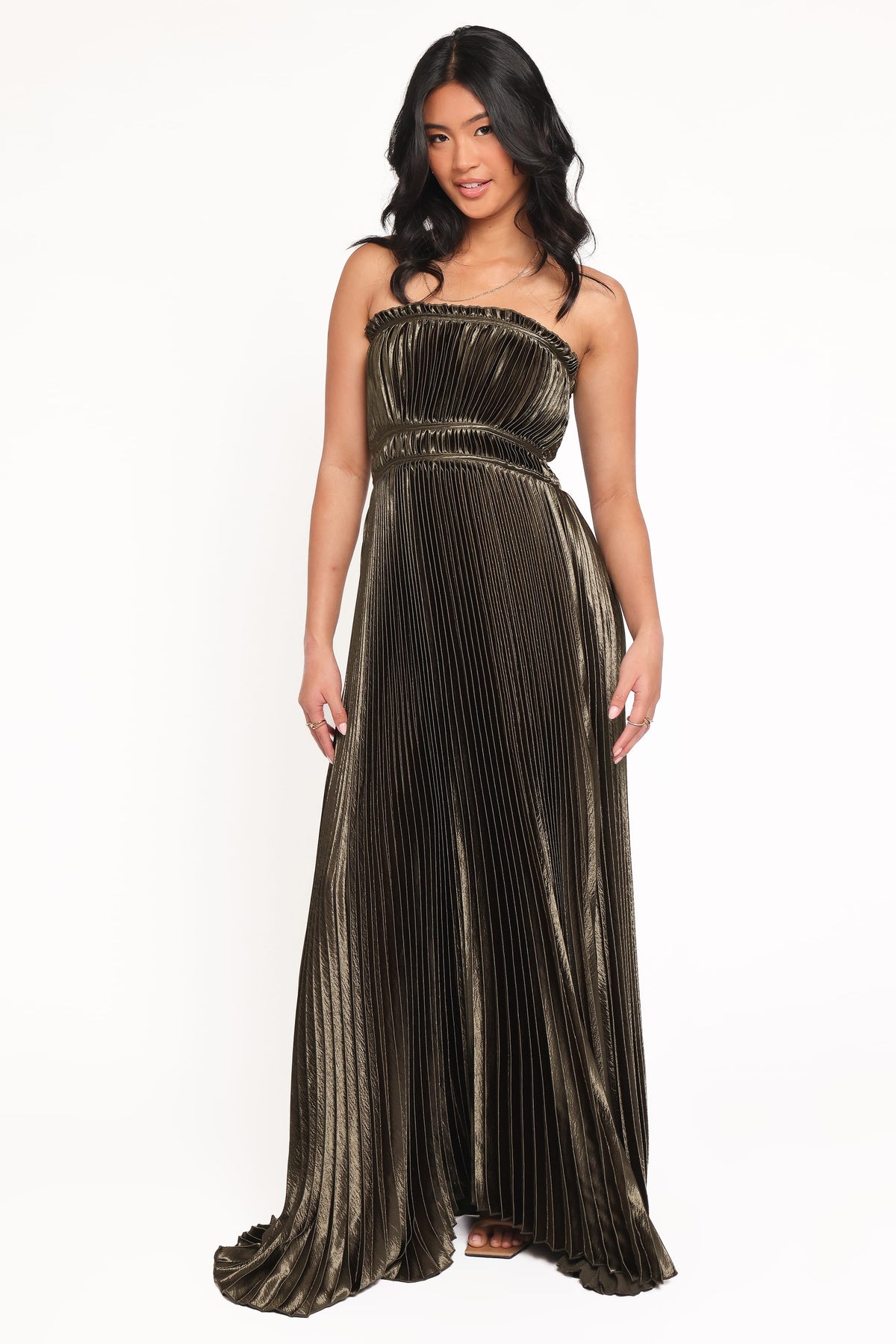 Angelique Strapless Maxi Dress in Olive – view 8 of 9