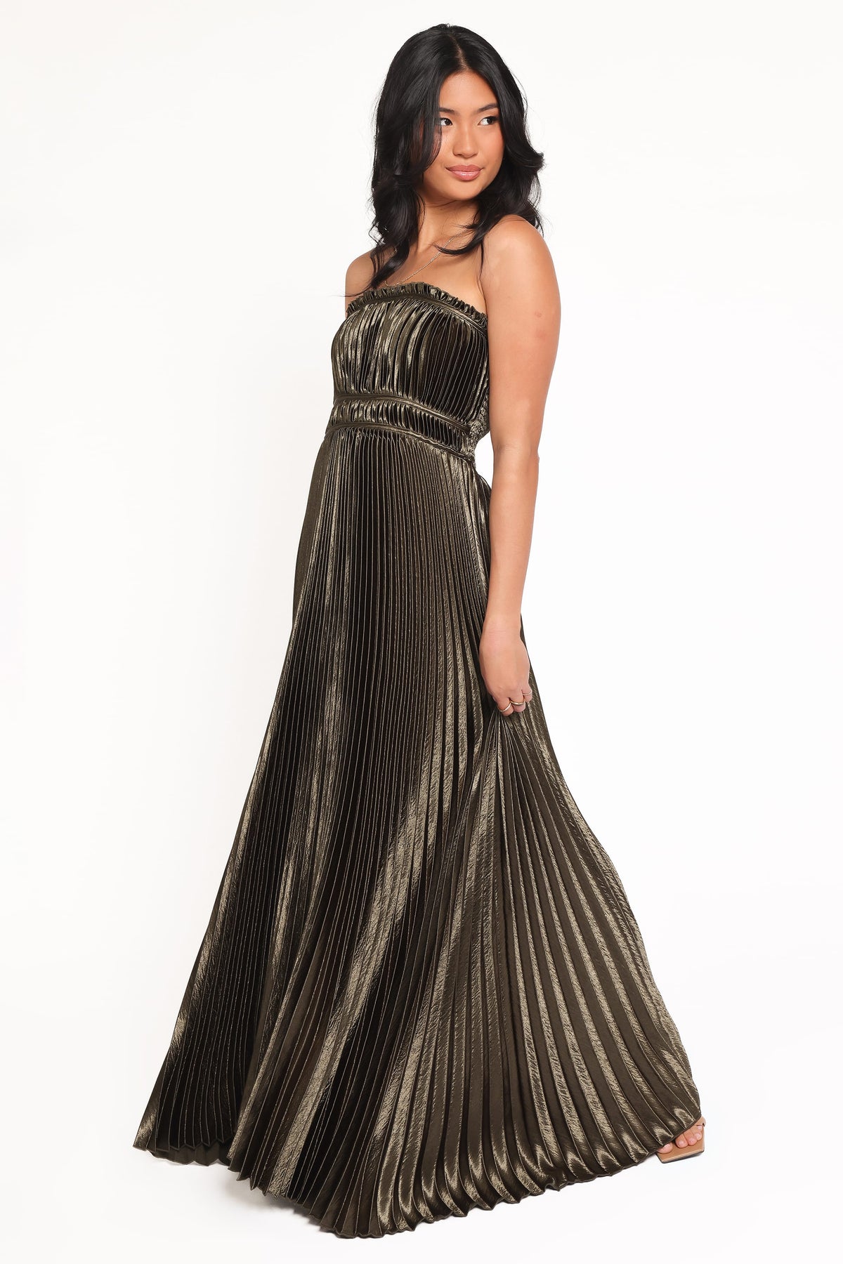 Angelique Strapless Maxi Dress in Olive – view 3 of 9