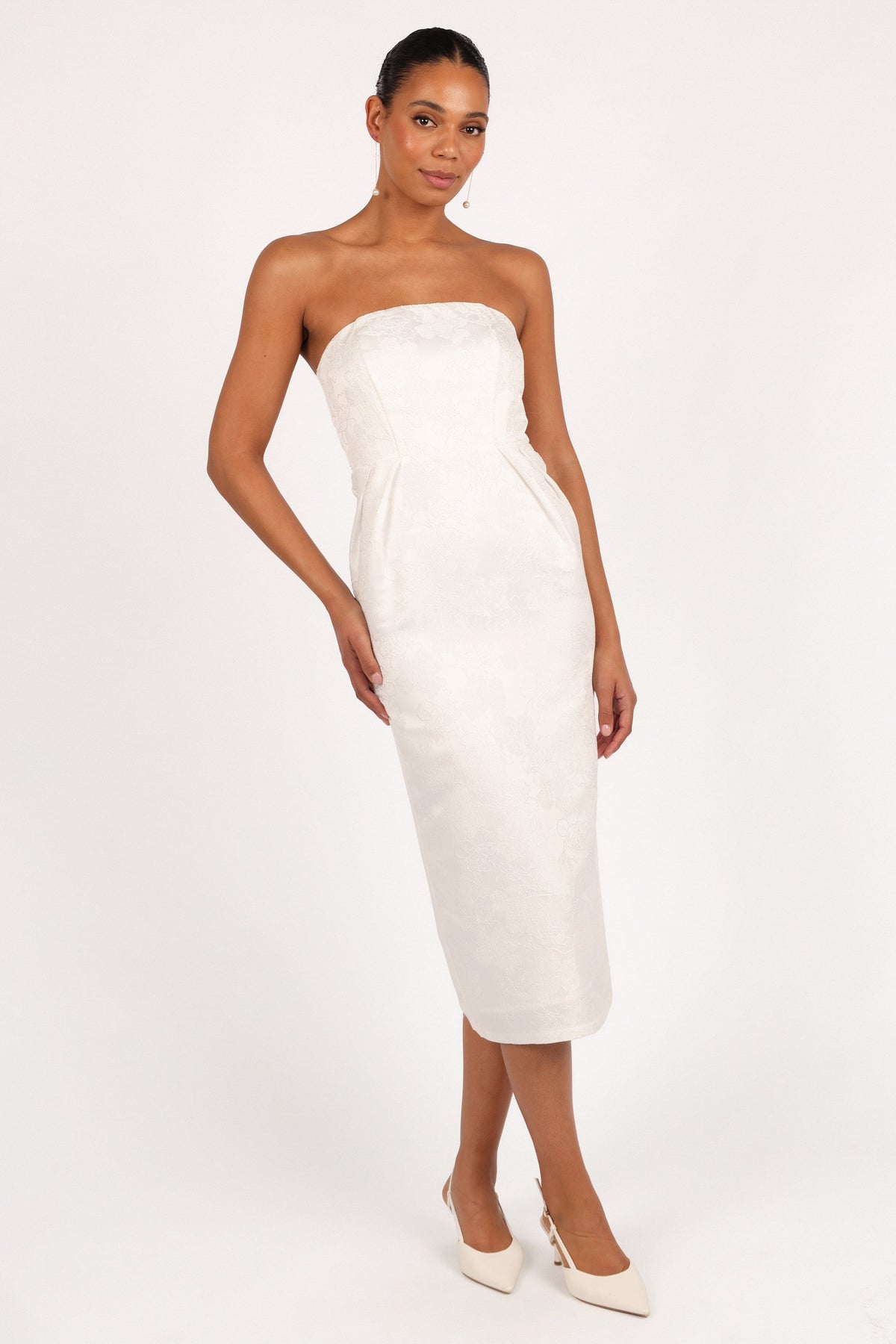 Avah Strapless Midi Dress in White – view 7 of 9