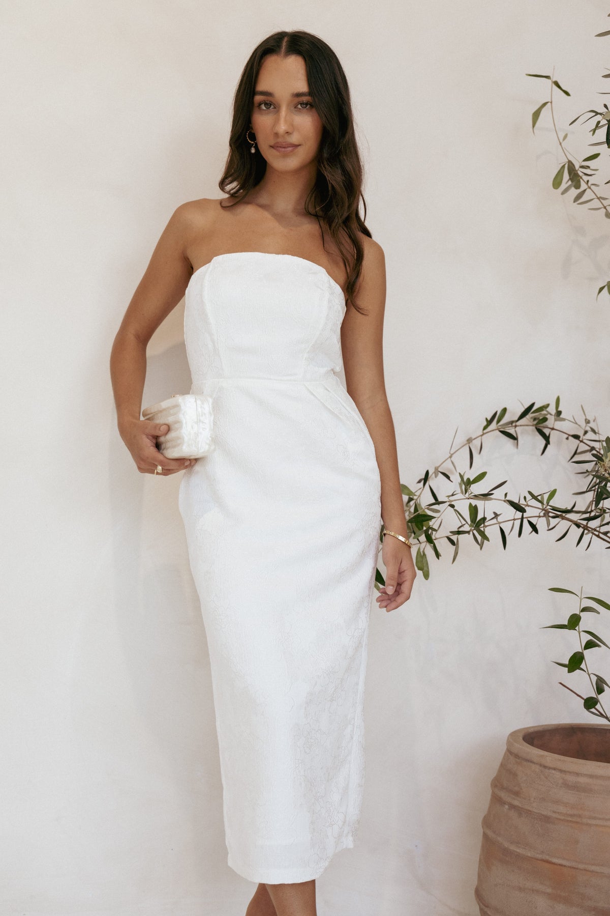Avah Strapless Midi Dress in White – view 9 of 9