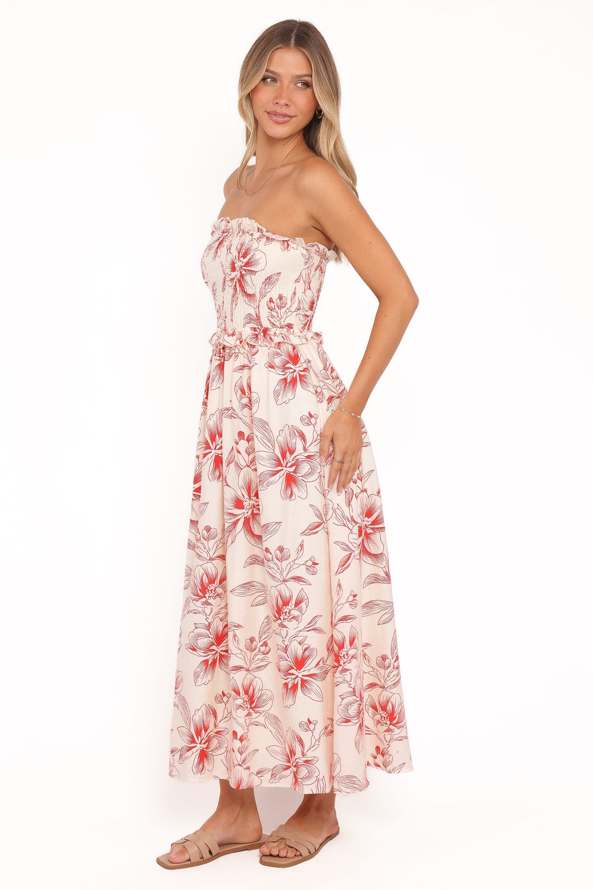 Avania Strapless Midi Dress in Red Floral – view 4 of 7