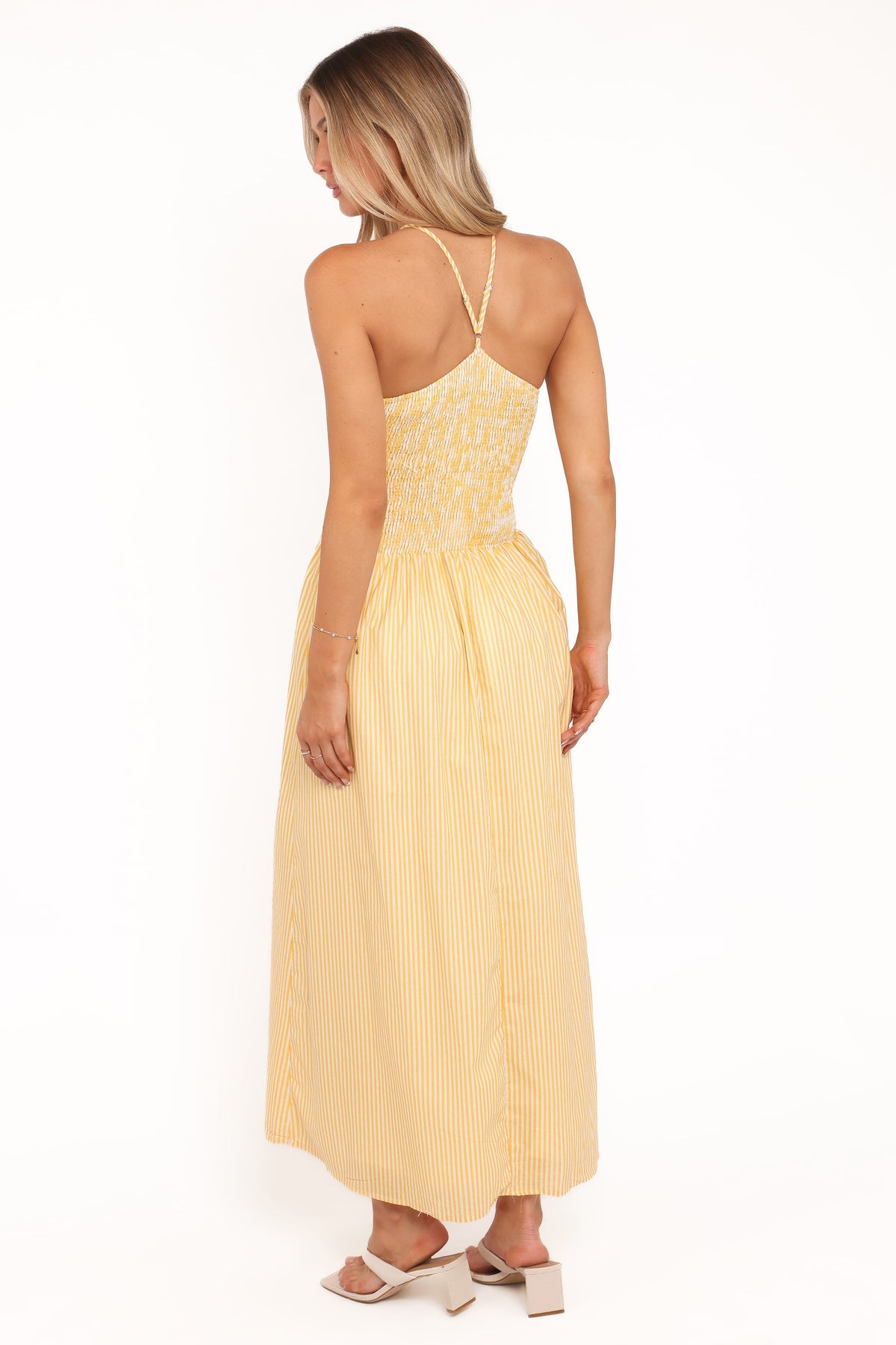 Aviva Smocked Midi Dress in Mango Stripe – view 5 of 9