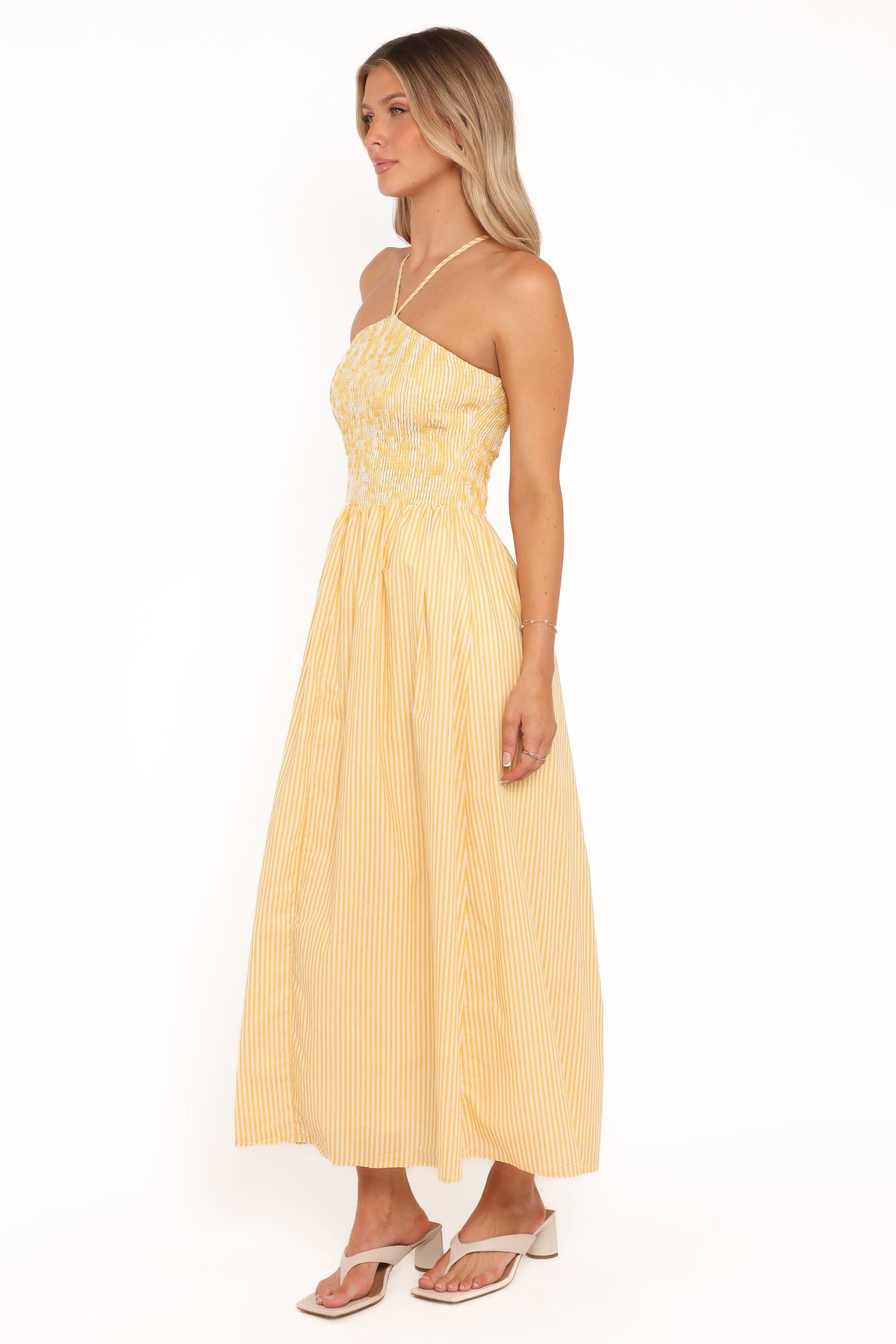 Aviva Smocked Midi Dress in Mango Stripe – view 4 of 9