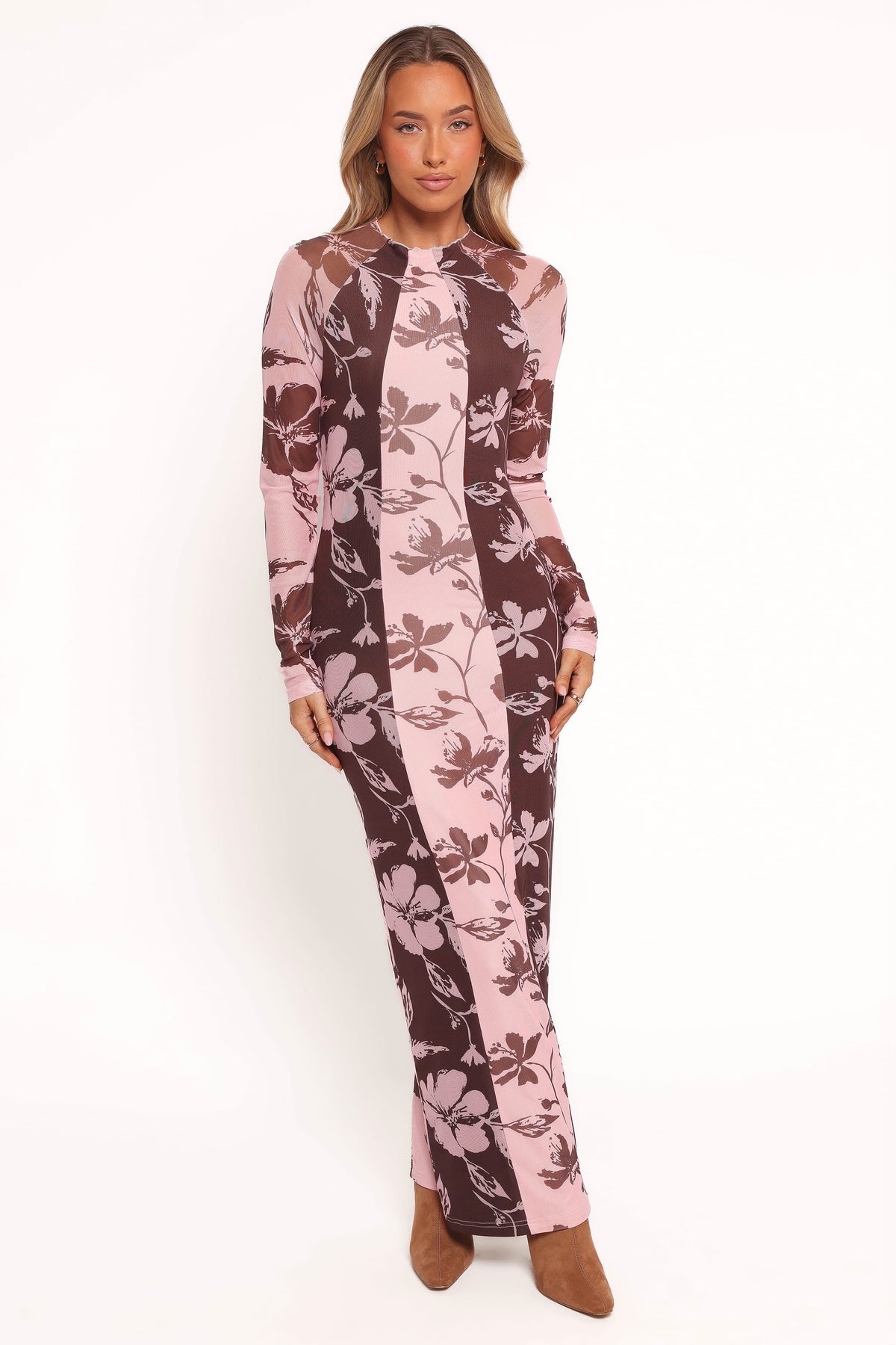 Bellatrix Spliced Maxi Dress in Pink Brown Floral – view 5 of 6