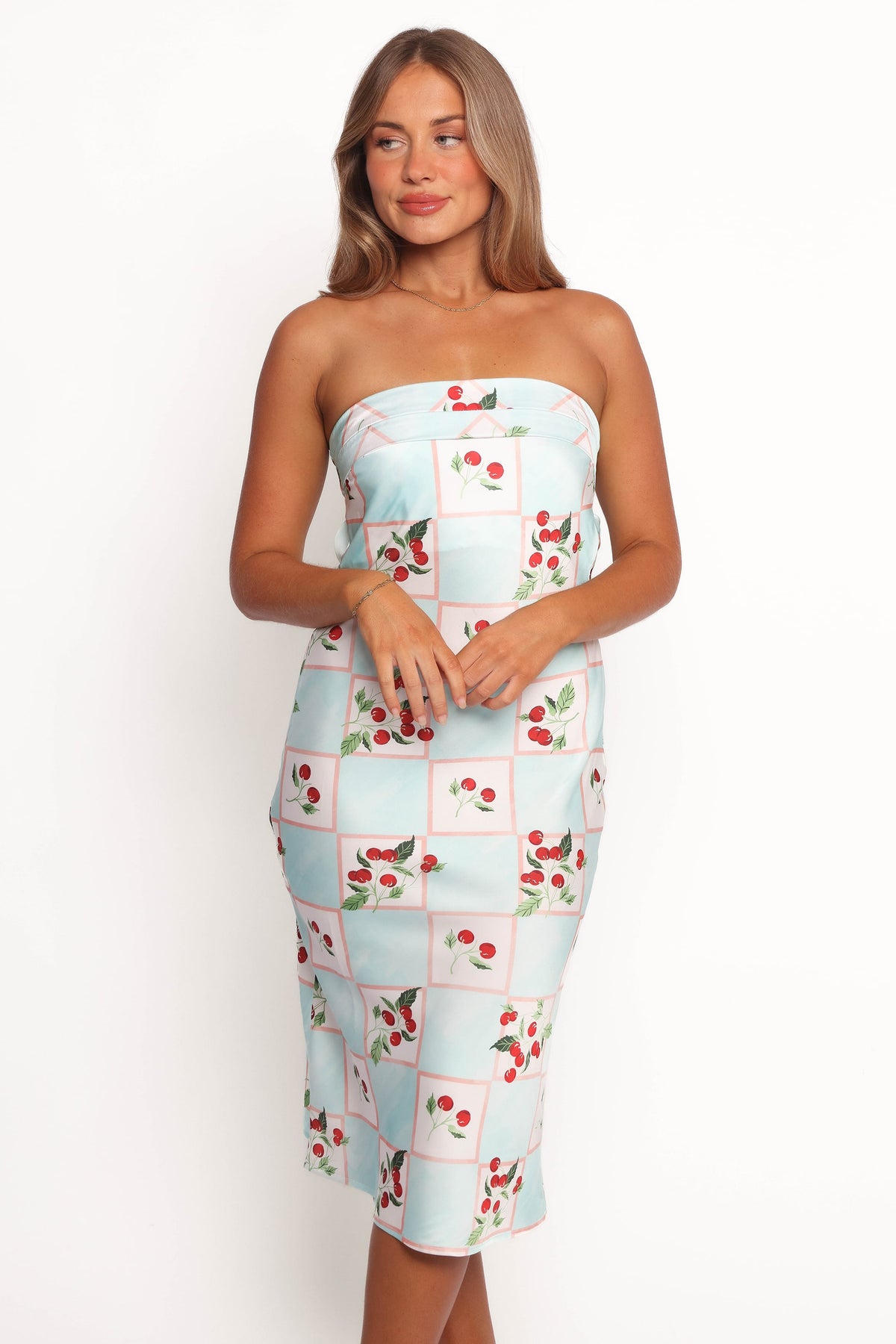 Benton Strapless Midi Dress in Cherry Print – view 6 of 7