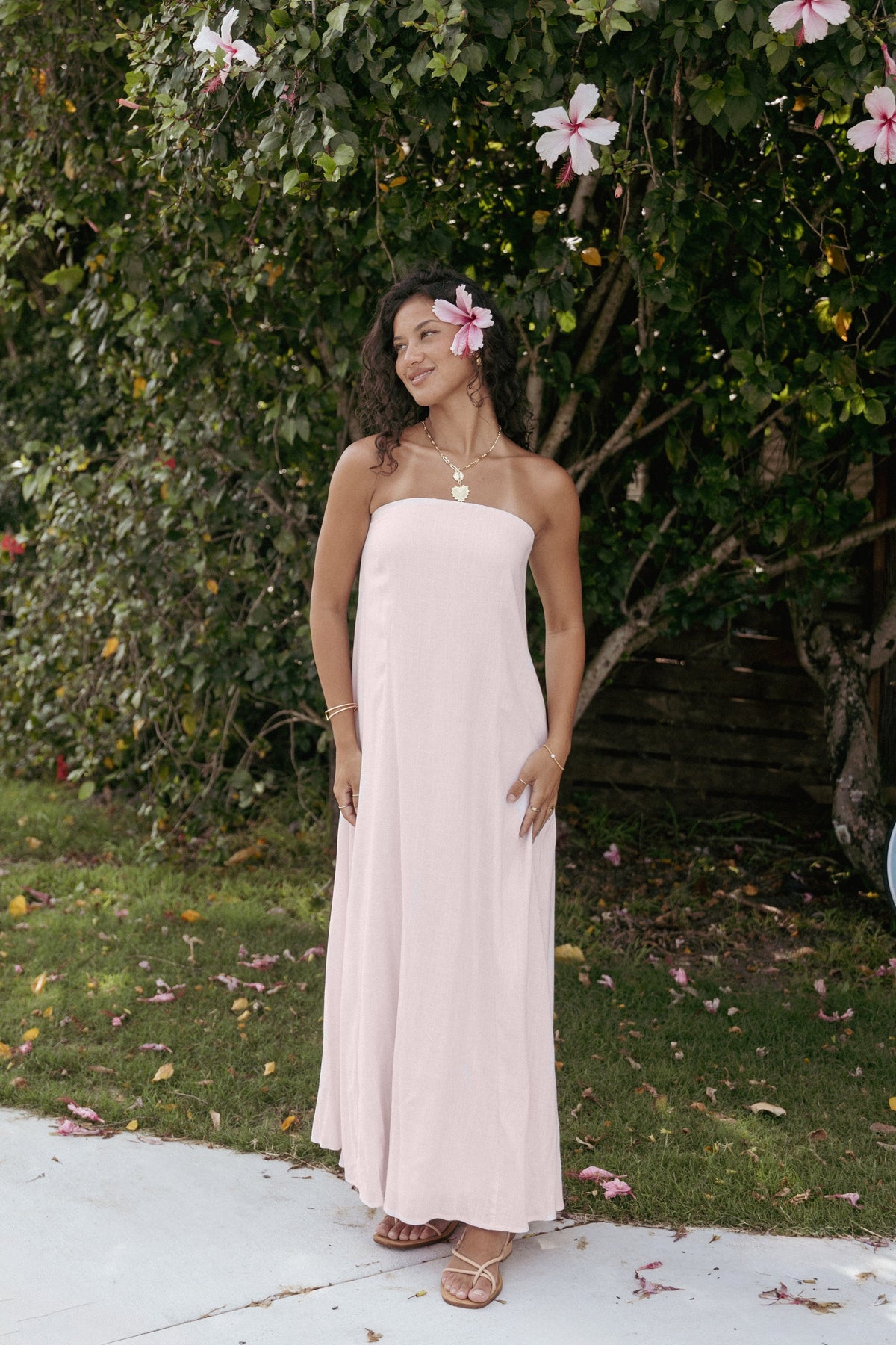 Bethany Strapless Midi Dress in Rosewater – view 1 of 9